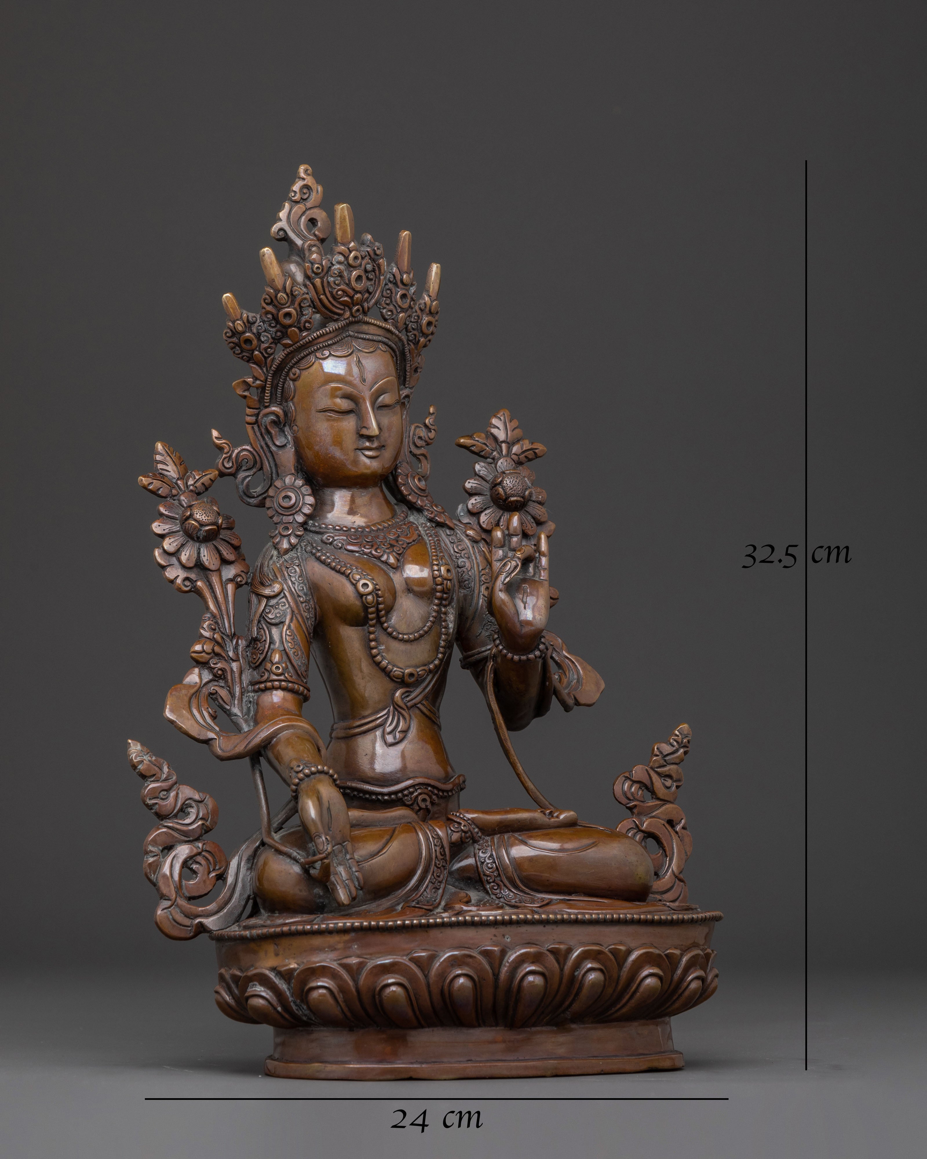 White Tara Oxidized Copper Statue | Spiritual Icon
