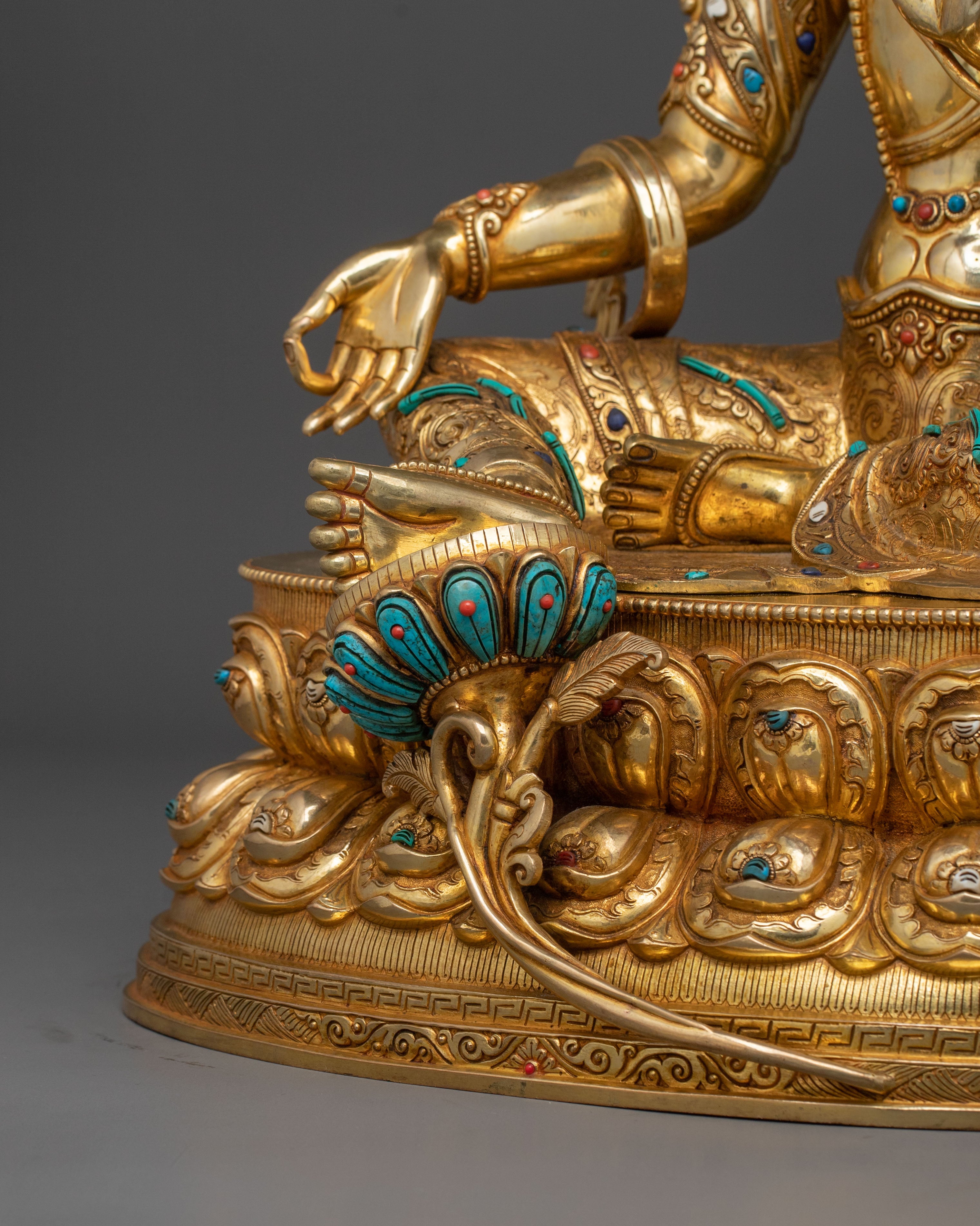 Goddess Green Tara Fire Gold Gilded Statue: Symbol of Compassion