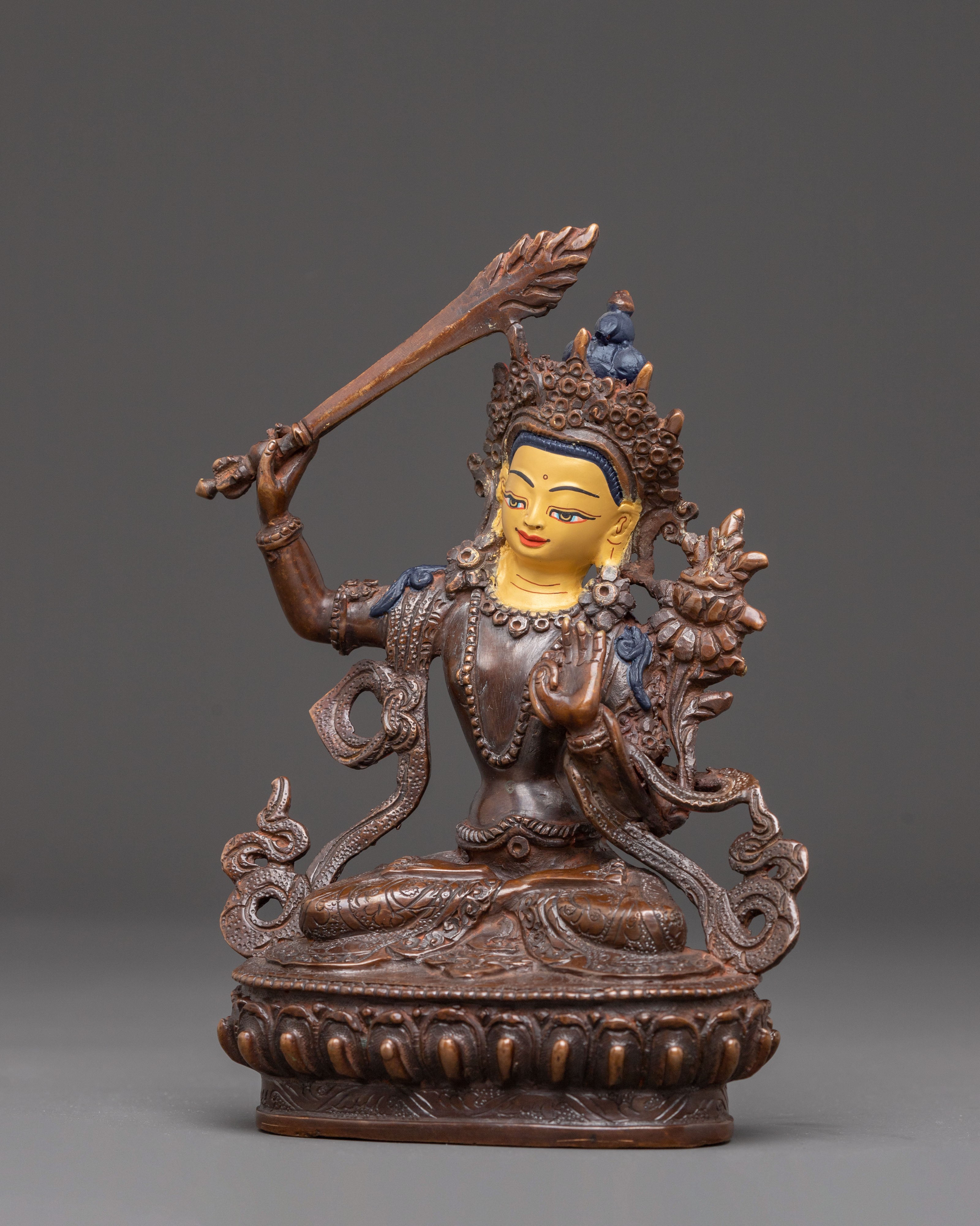 Handcrafted Golden Manjushri Statue | Deity of Transcendent Wisdom