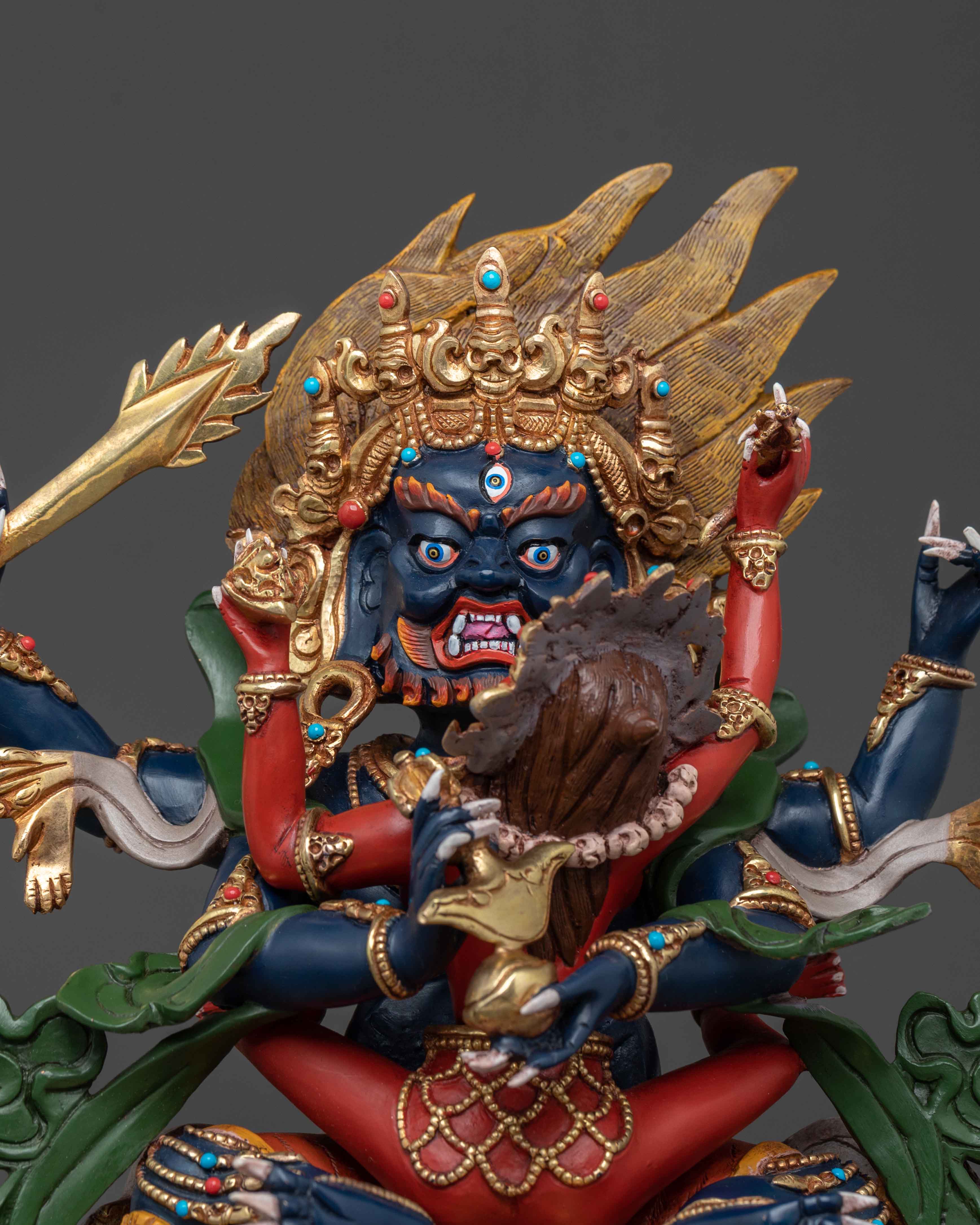 Chaturbhuja Mahakala Sculpture with Consort | Home Decor