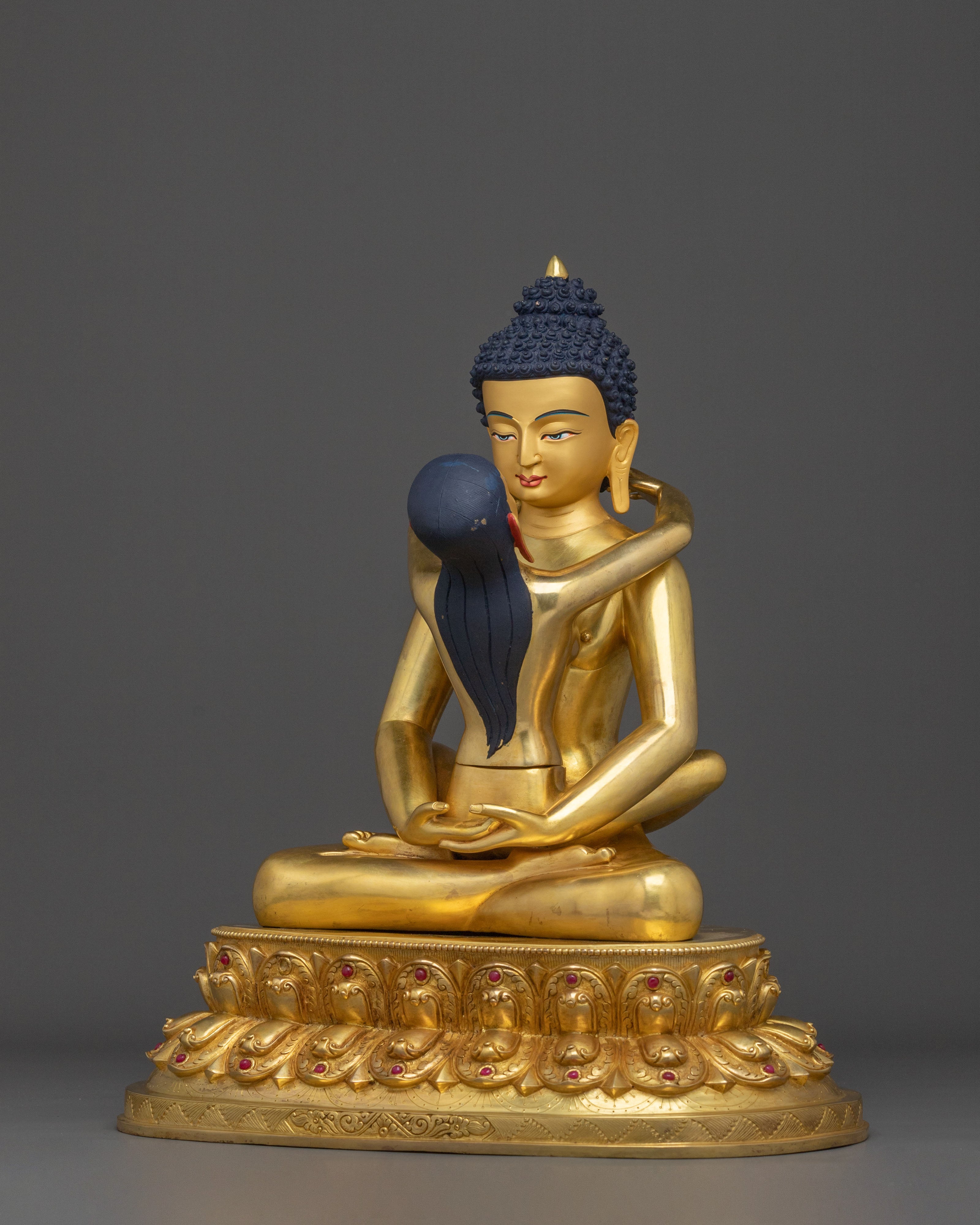 Samantabhadra with Consort Handmade Golden Statue: 24K Gold Gilded