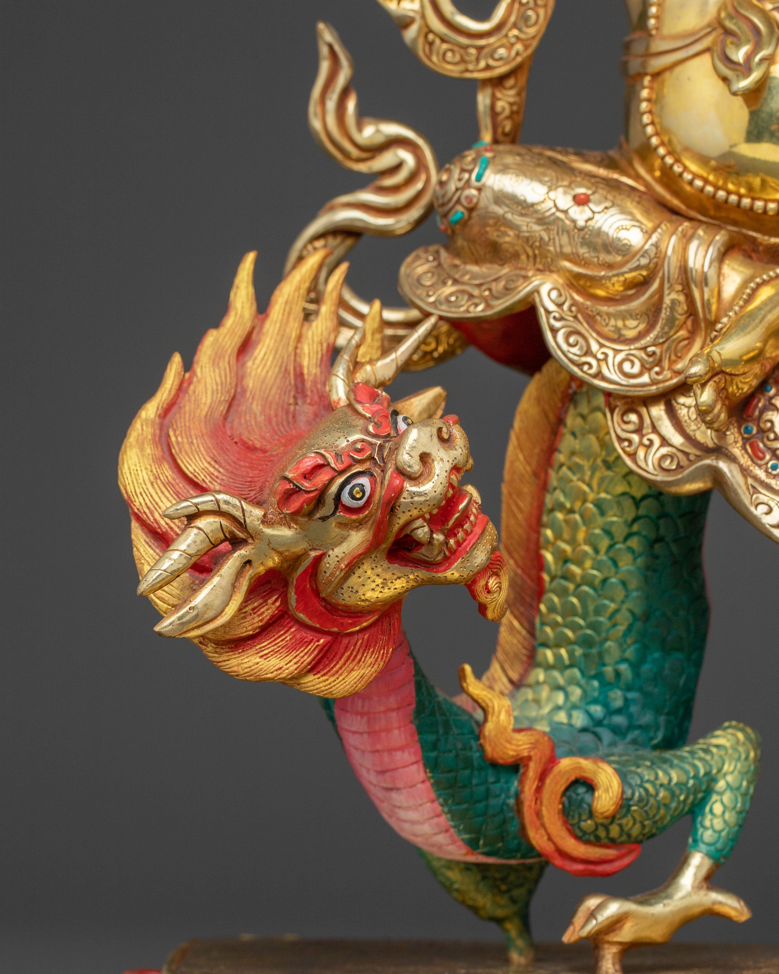 Wealth Deity White Dzambhala Handcrafted Statue - 24K Gold Gilded