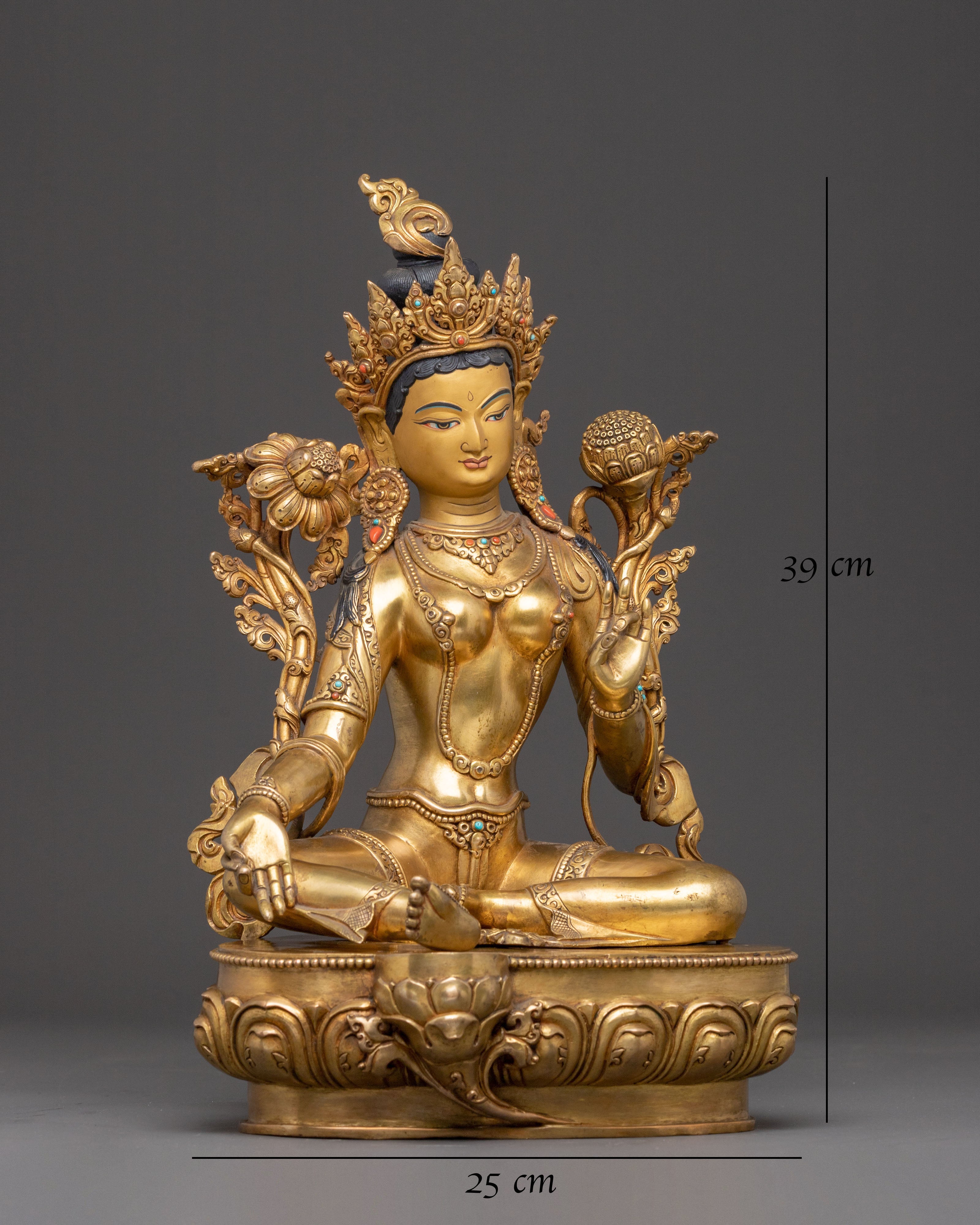 Handcrafted Green Tara Golden Statue | Goddess of Compassion