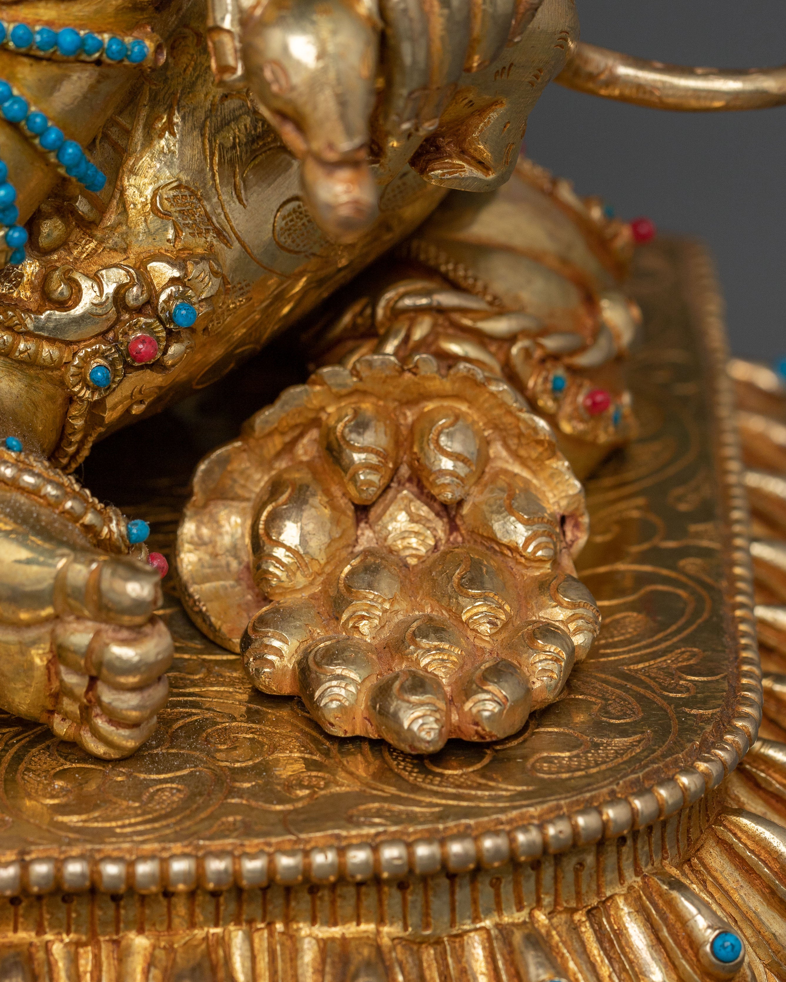 Green Dzambhala 24k Gold Glided Copper Statue | Buddhist Wealth Deity
