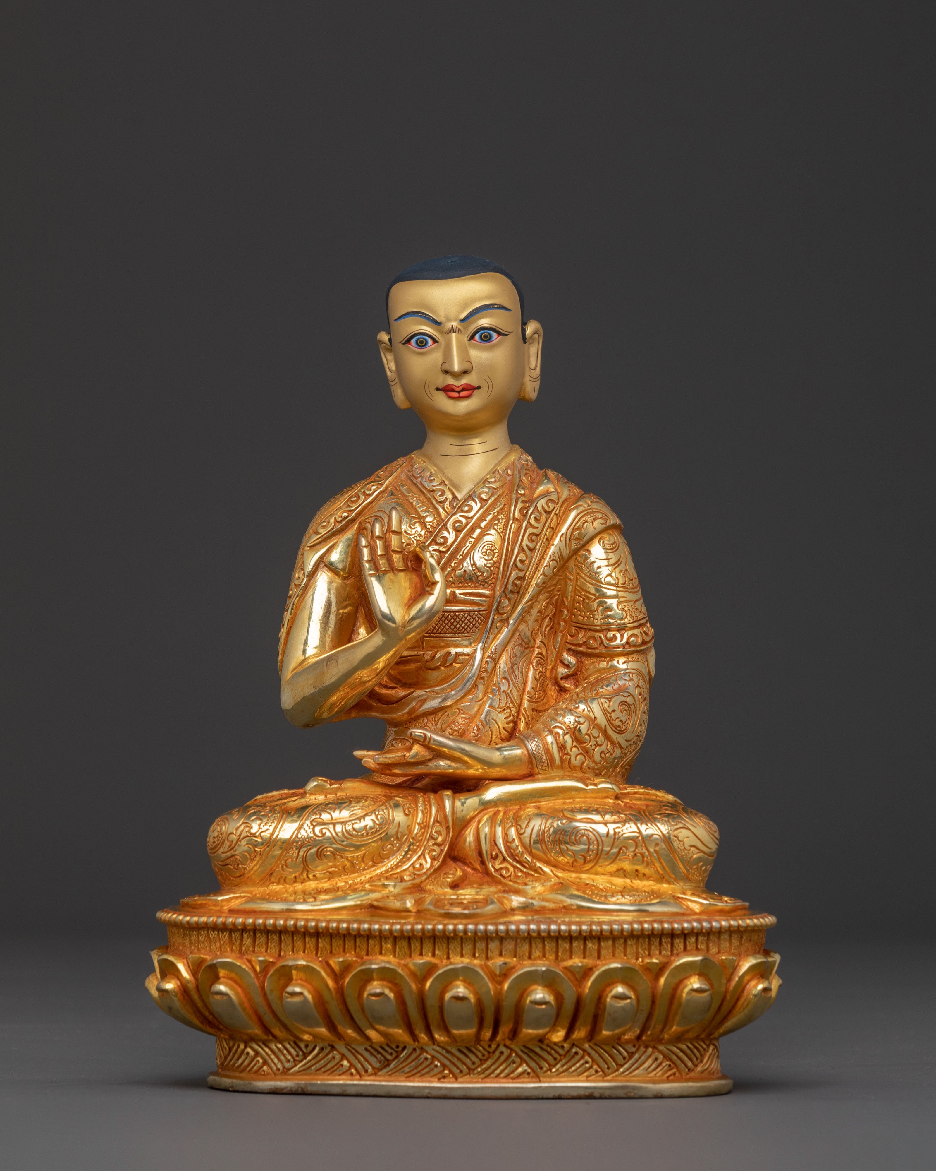 Tsongkhapa with Disciples 24K Gold Gilded Statue