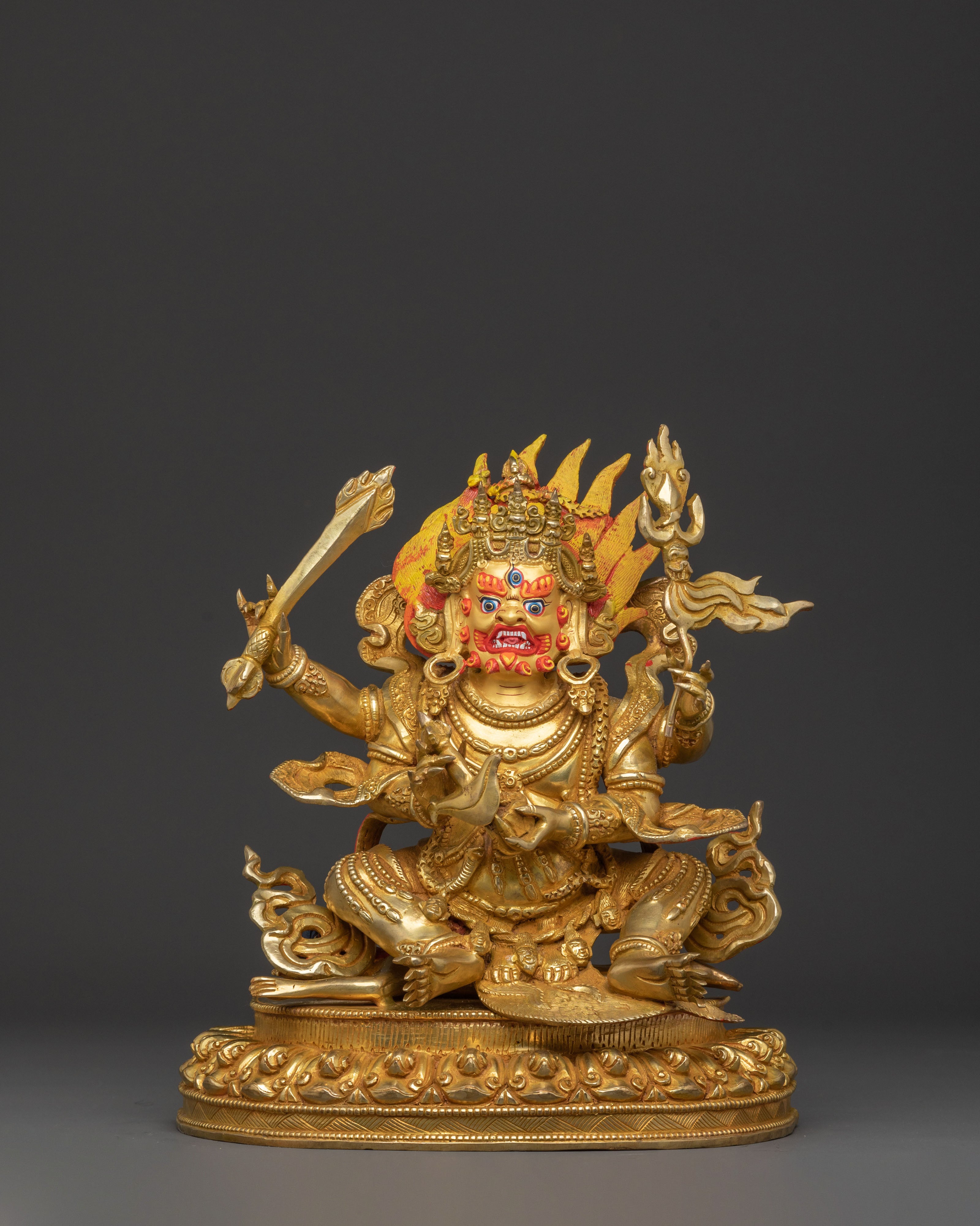 Four Armed Mahakala | Hand-Gilded Copper Statue
