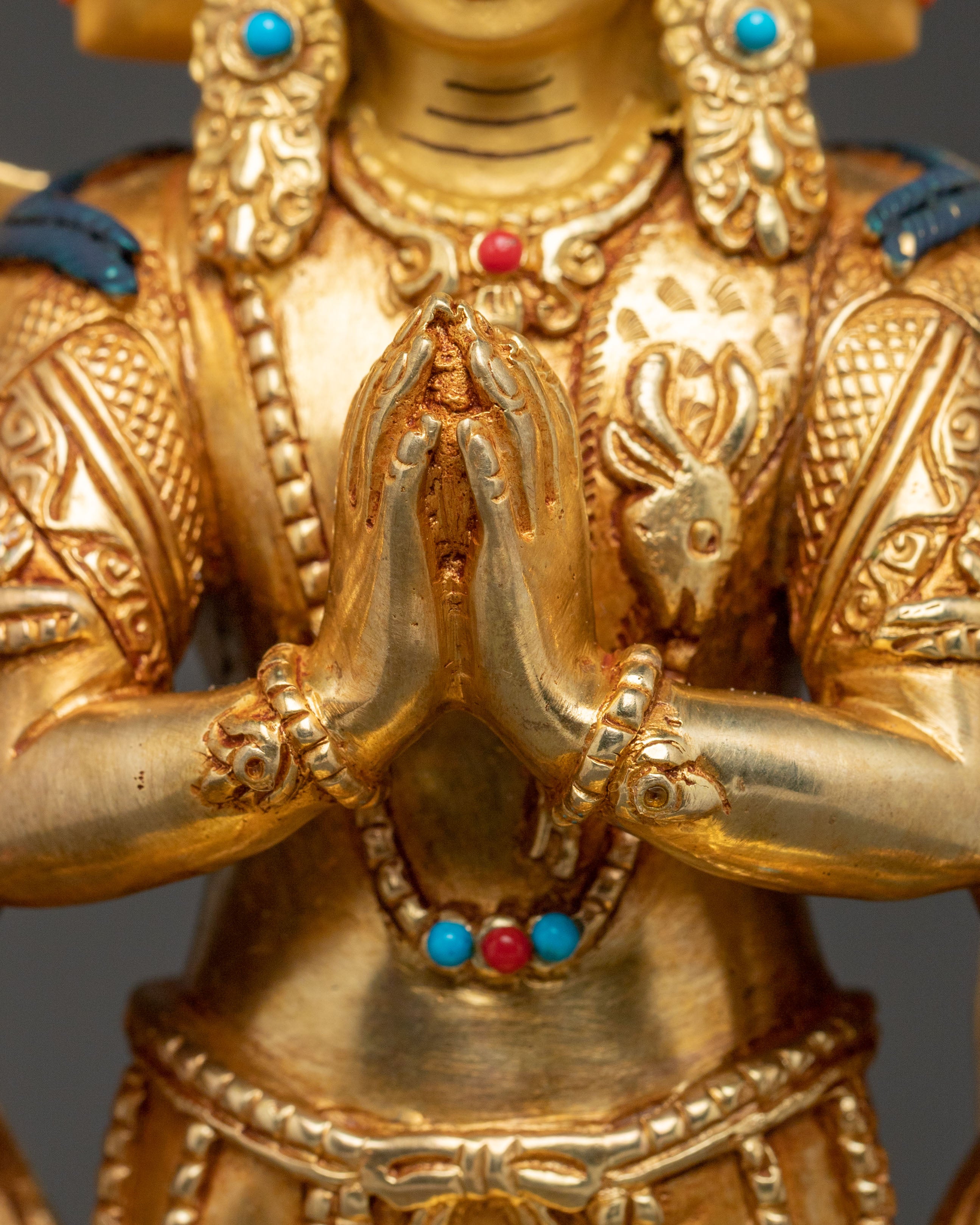 1000 Armed Chenrezig Statue | 24k Gold Glided with Gemstone Inlay