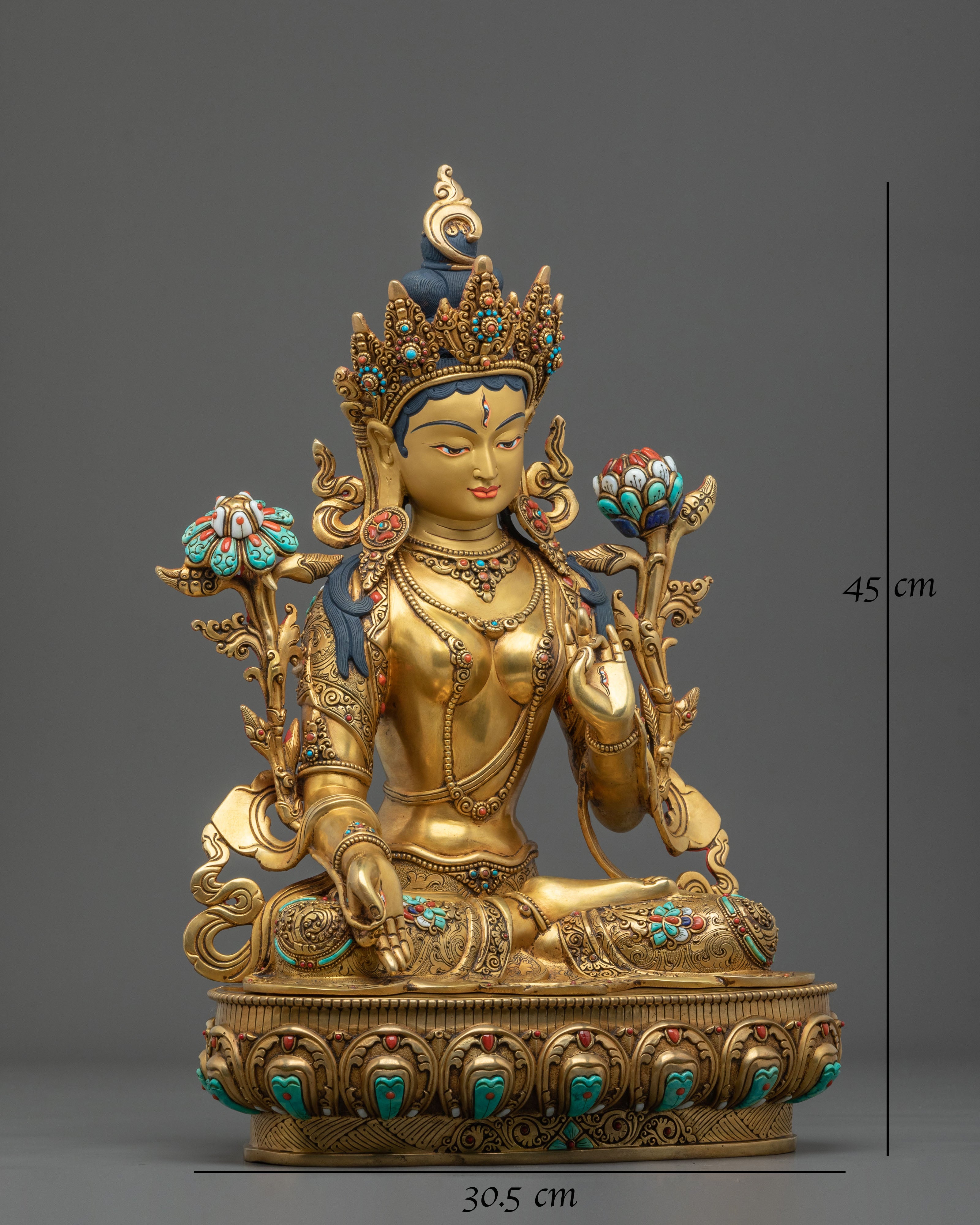 Seven Eyed Deity White Tara Sculpture | Symbol of Healing and Longevity