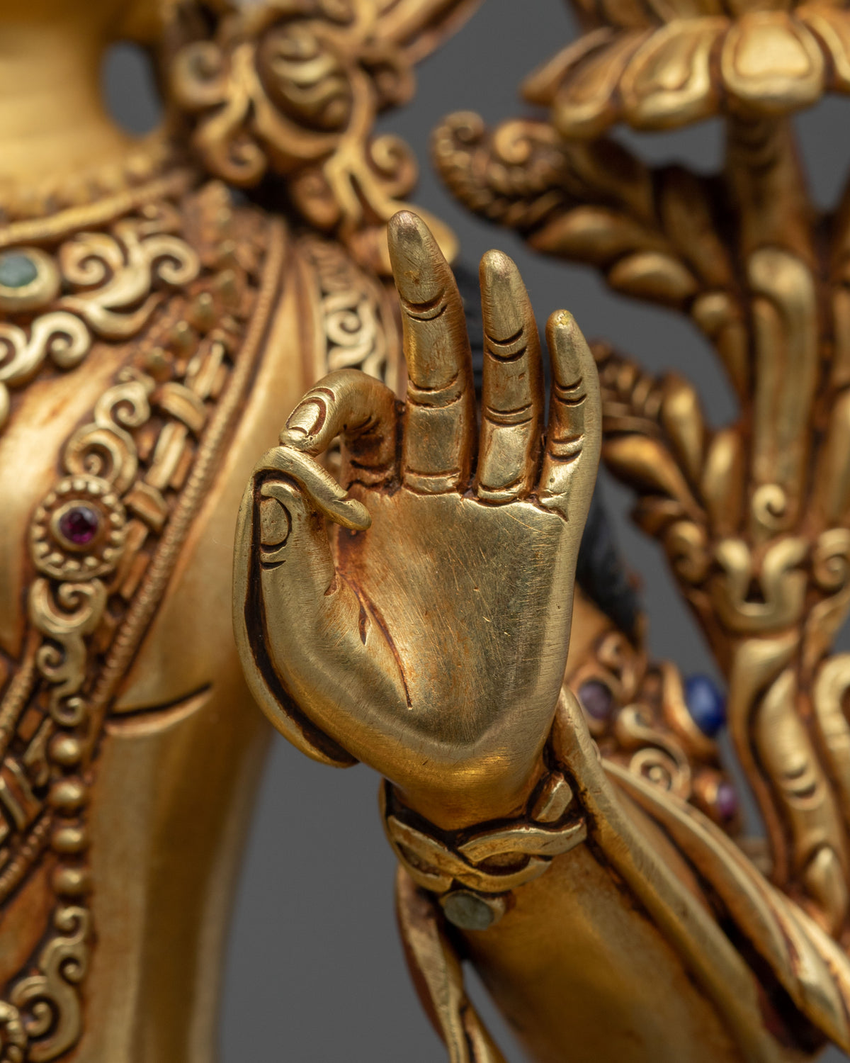 Hand-Carved Manjushri Sculpture | 24K Gold Gilded Statue