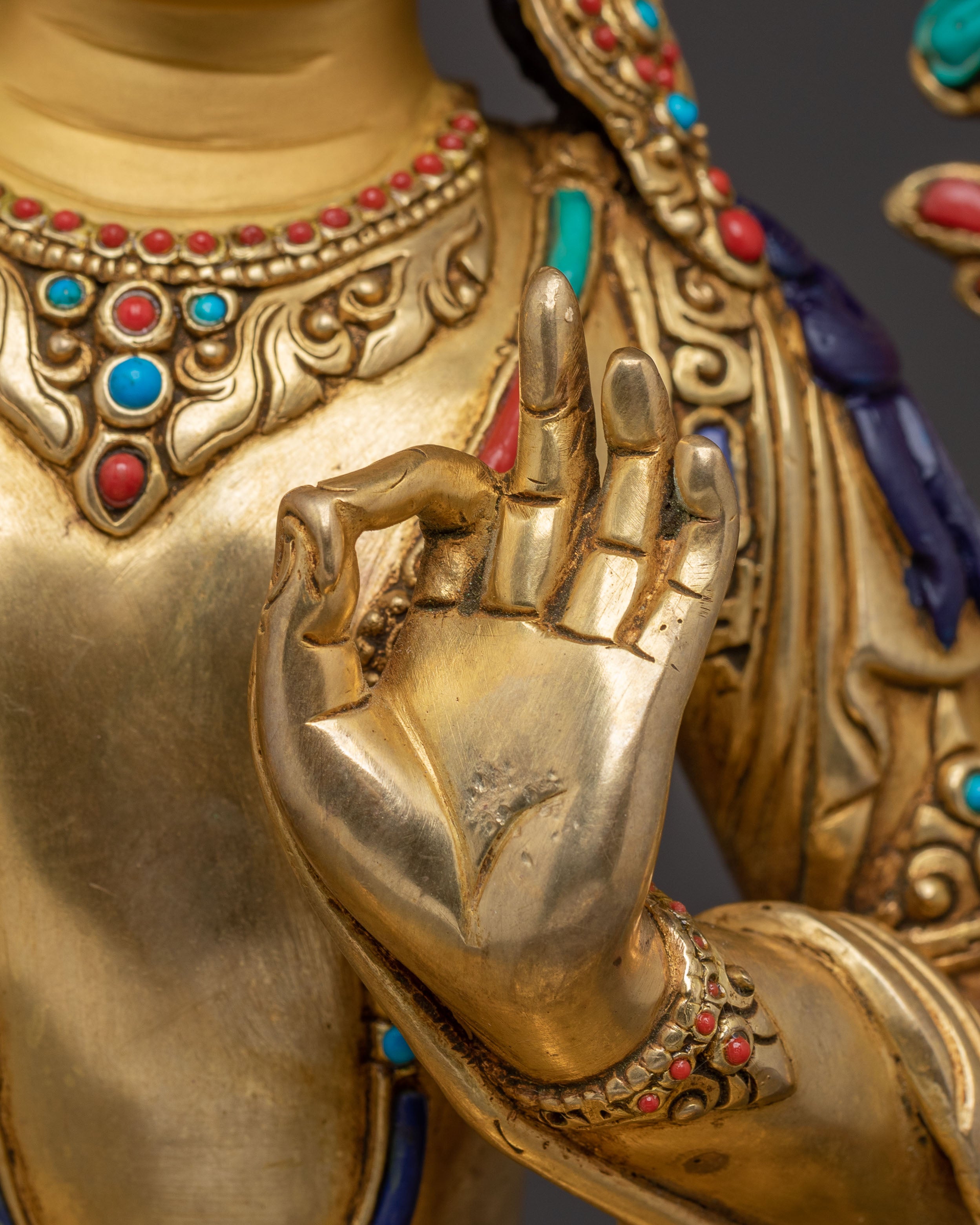 Handcrafted Copper Sculpture of Bodhisattva Manjushri