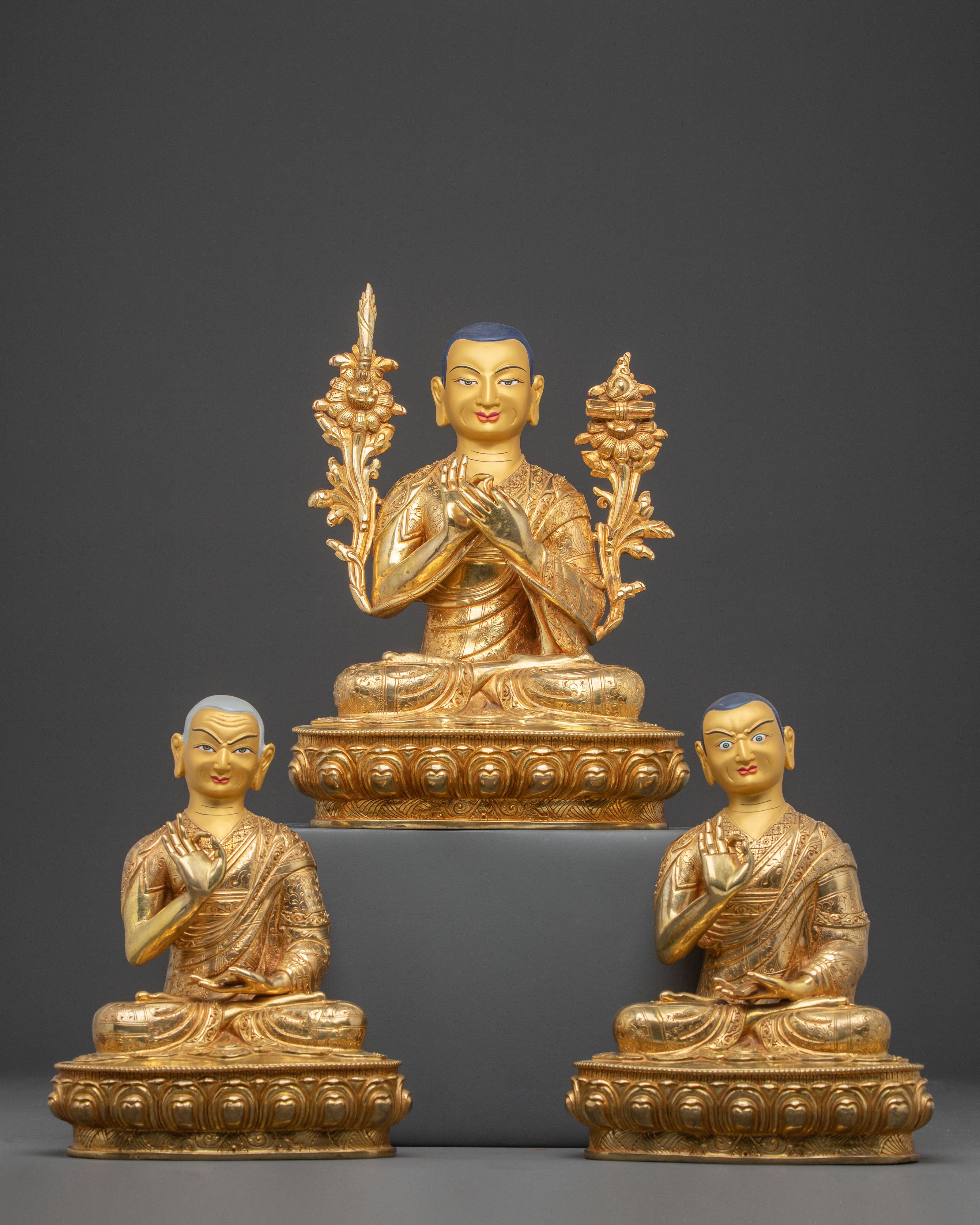 Tsongkhapa Golden Statue Set