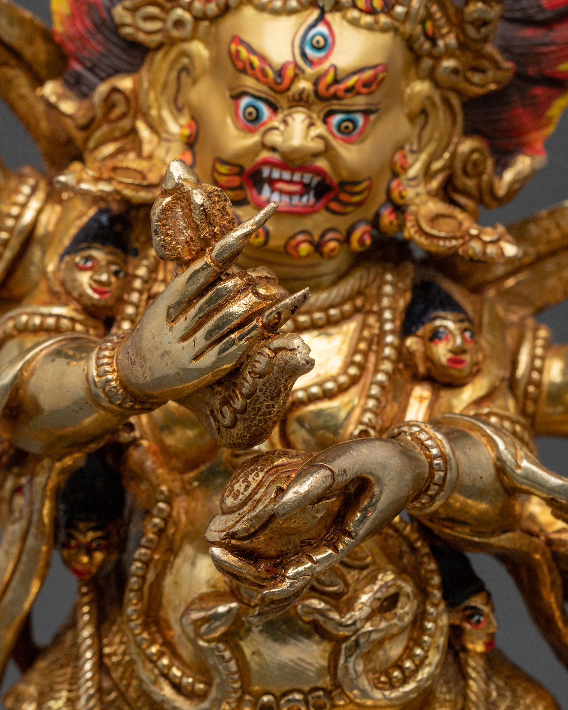 Six Armed Mahakala Golden Statue | Buddhist Protector