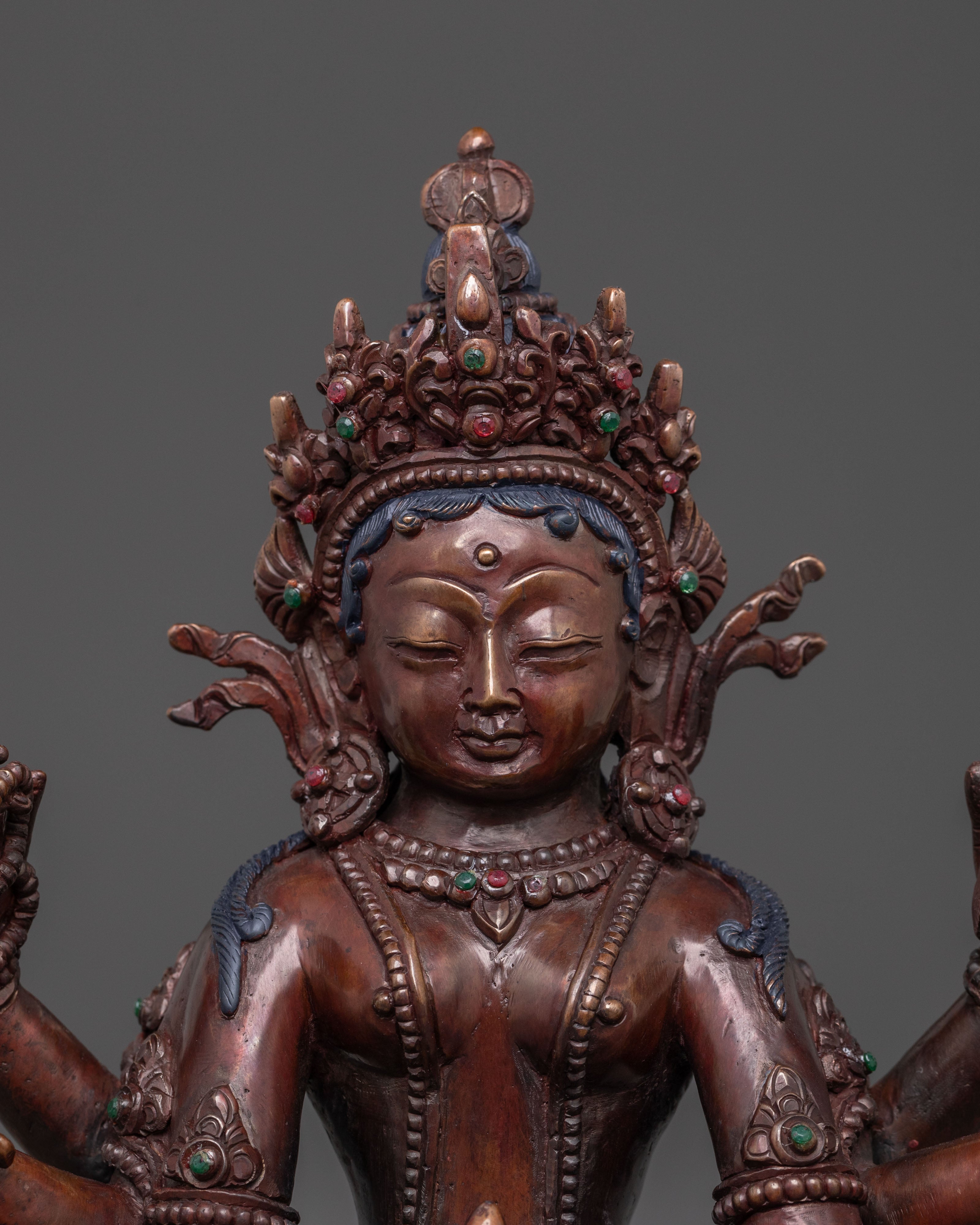 Handcrafted Vasudhara Deity Statue - Oxidized Copper Sculpture