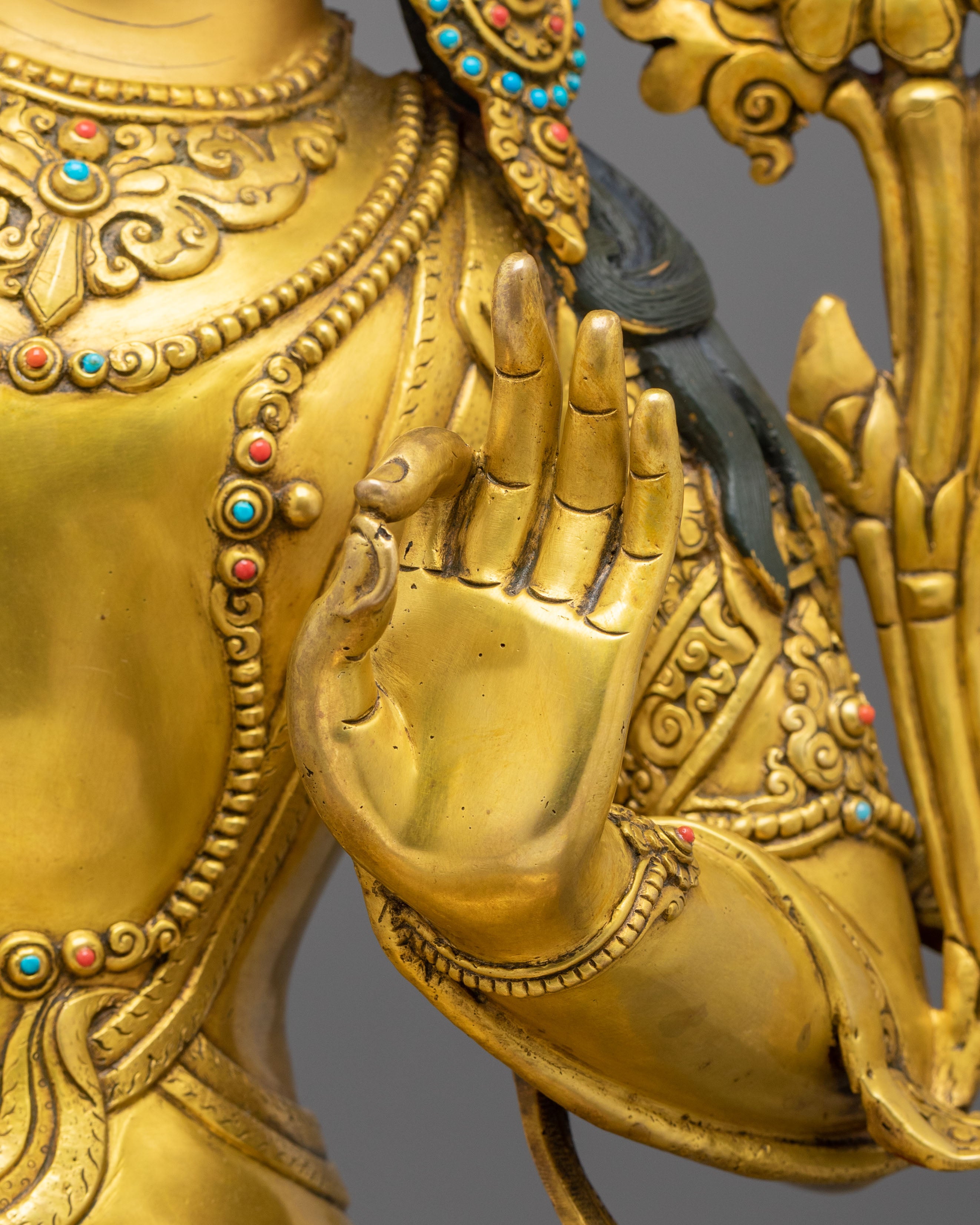 Manjughoṣa Sculpture of Wisdom | 24K Gold Gilded Copper Statue