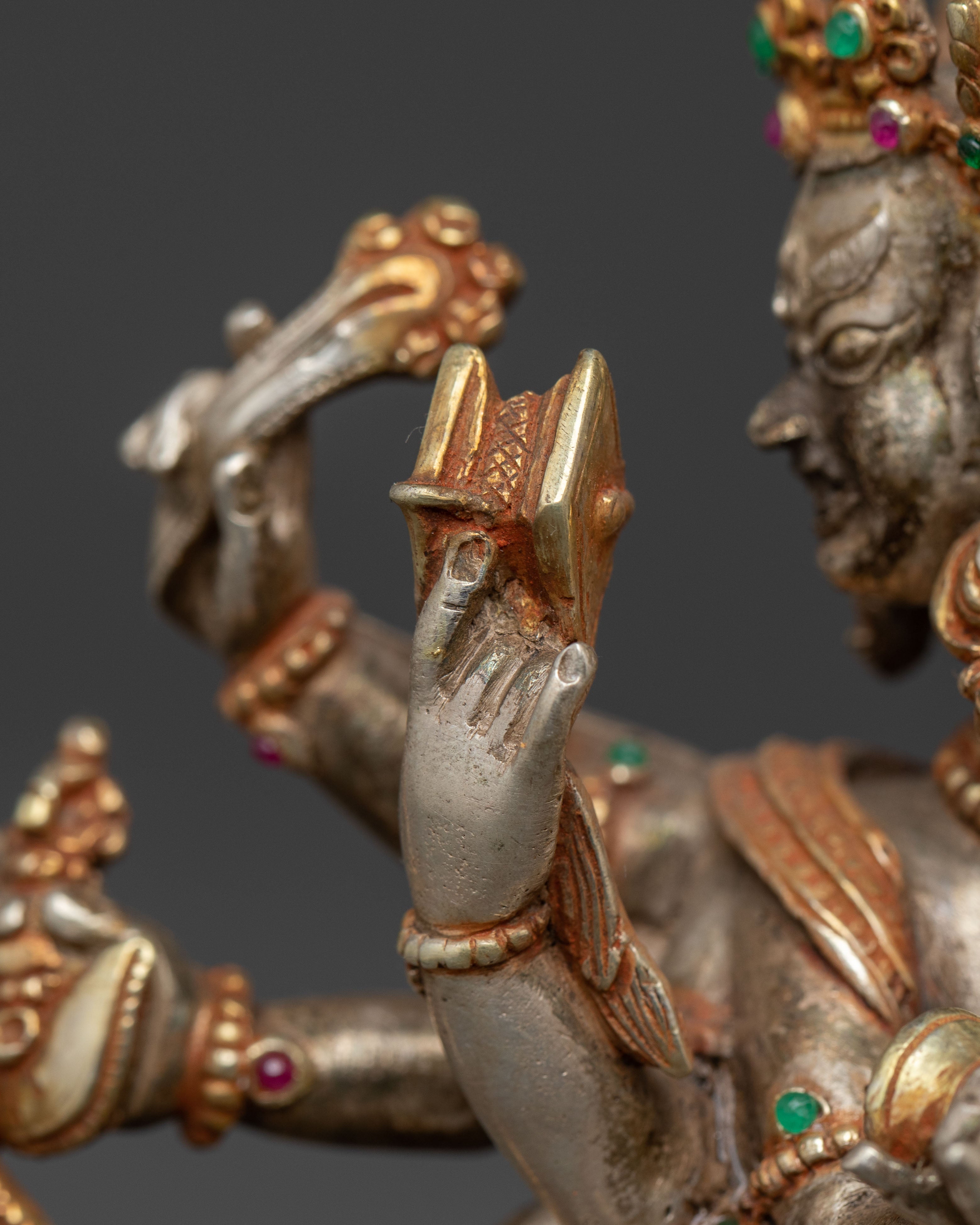 Kalachakra Statue for Tantra: Silver & Gemstone Art