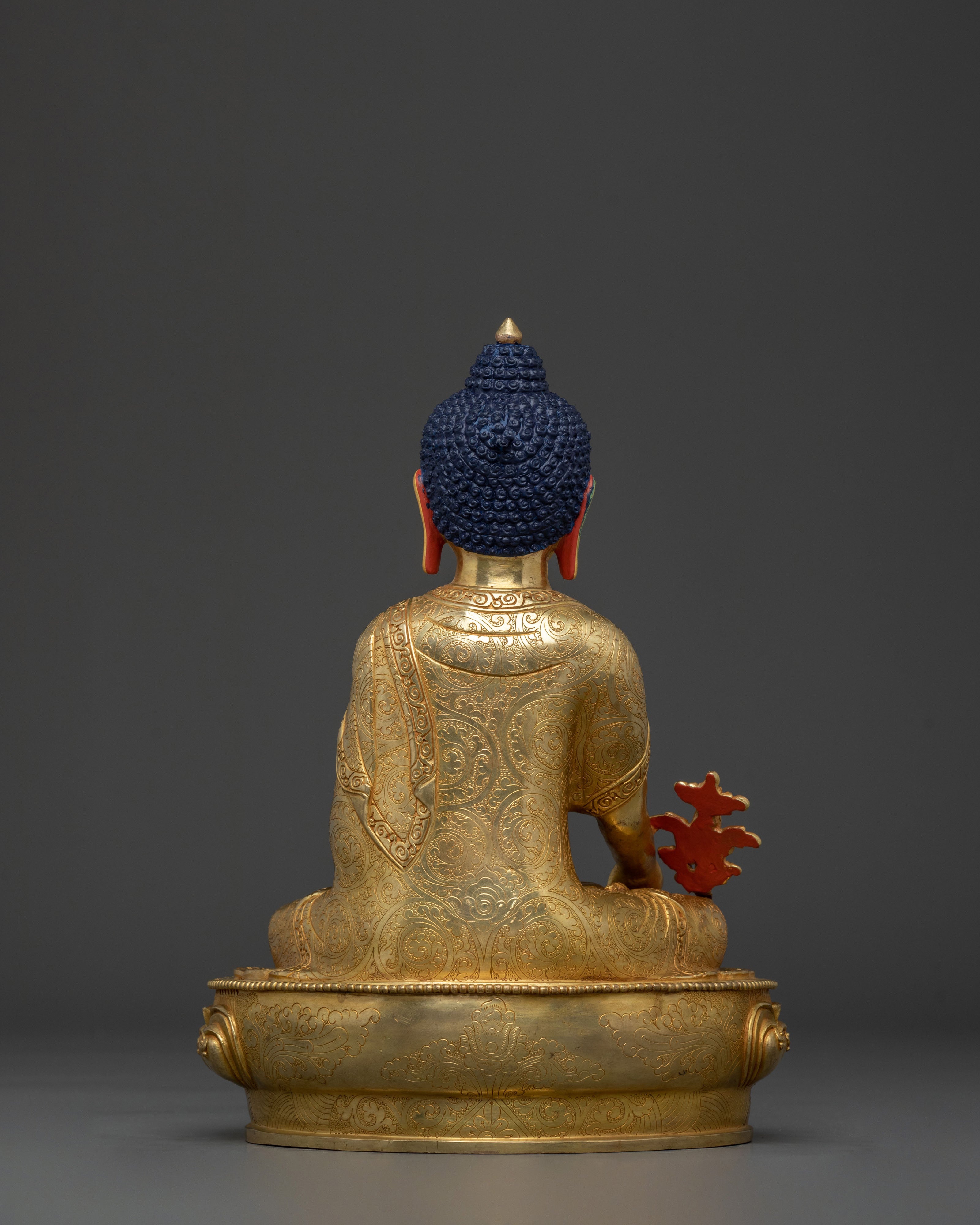 Medicine Buddha Peaceful Healing Figurine | 24K Gold Gilded Buddhist Sculpture