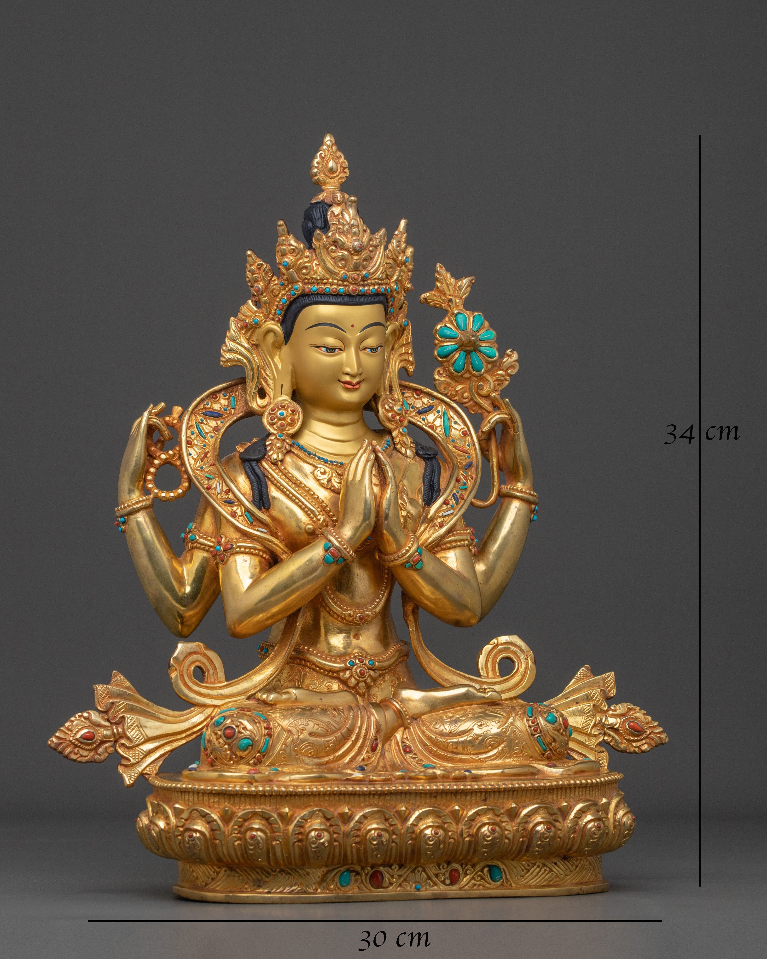 Handmade Four Armed Chenrezig Sculpture | Home Decor