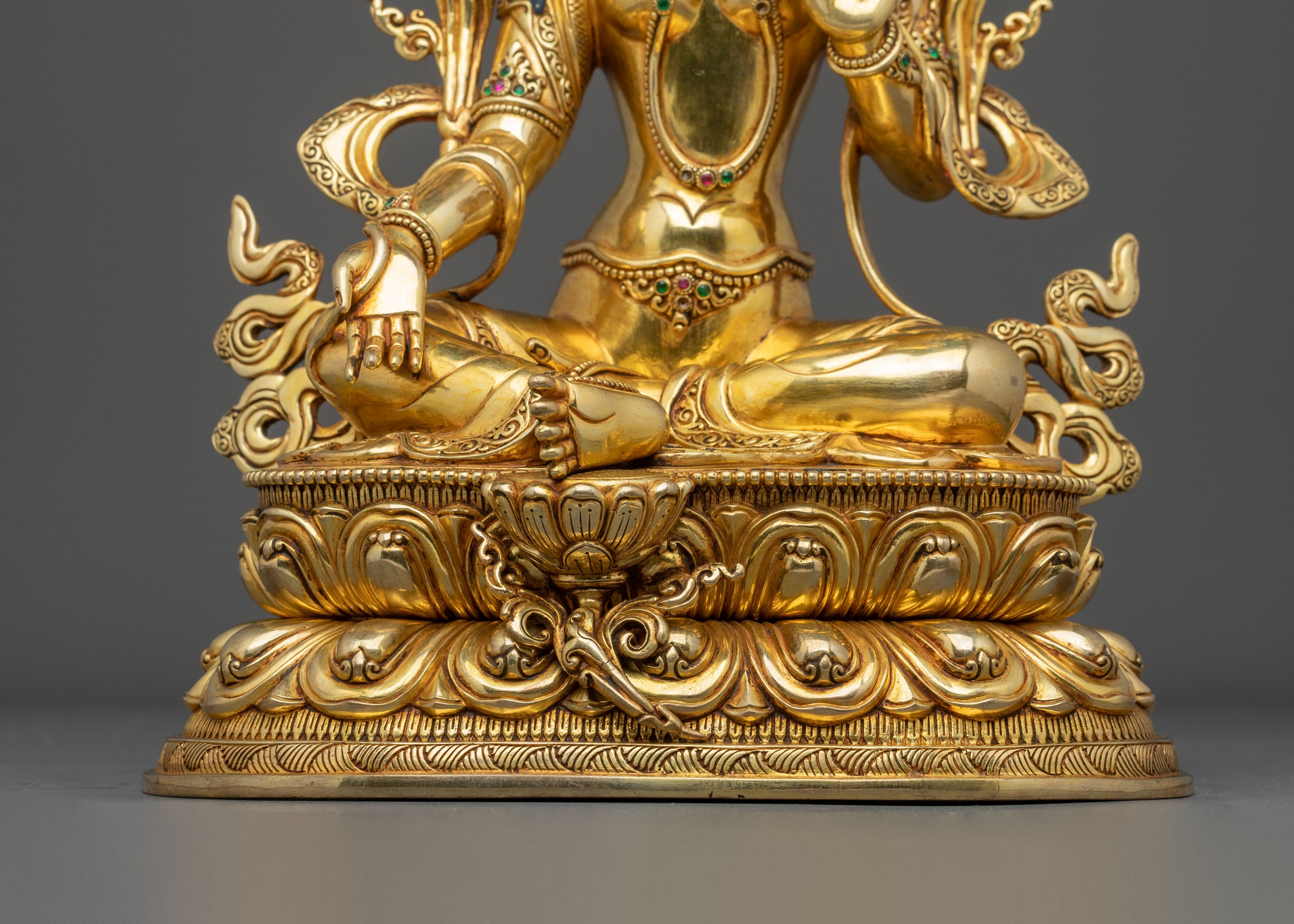 Green Tara 24K Gold Gilded Sculpture | Buddhist Protector