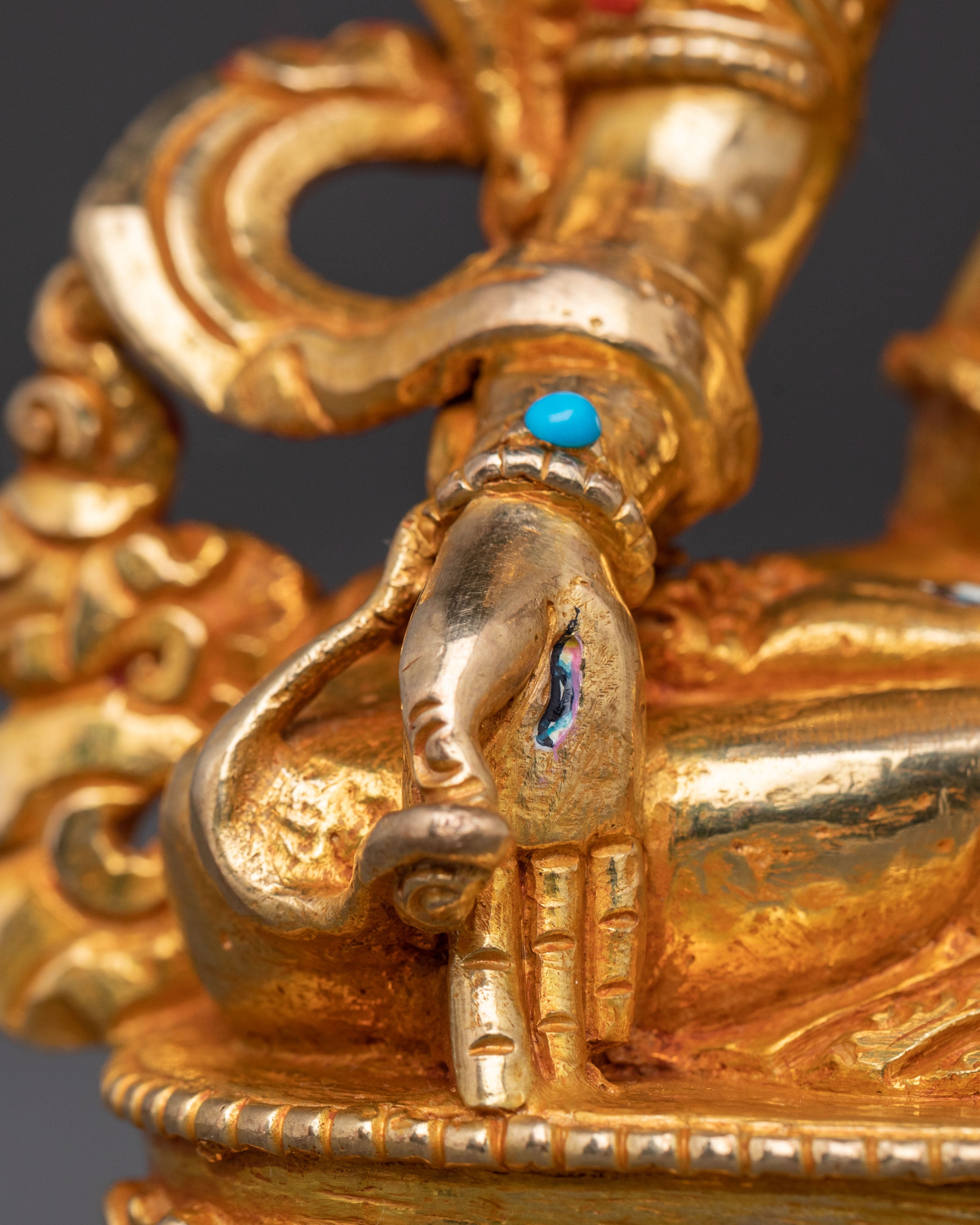 White Tara Traditional Statue – Gilded Copper & Gemstone Art