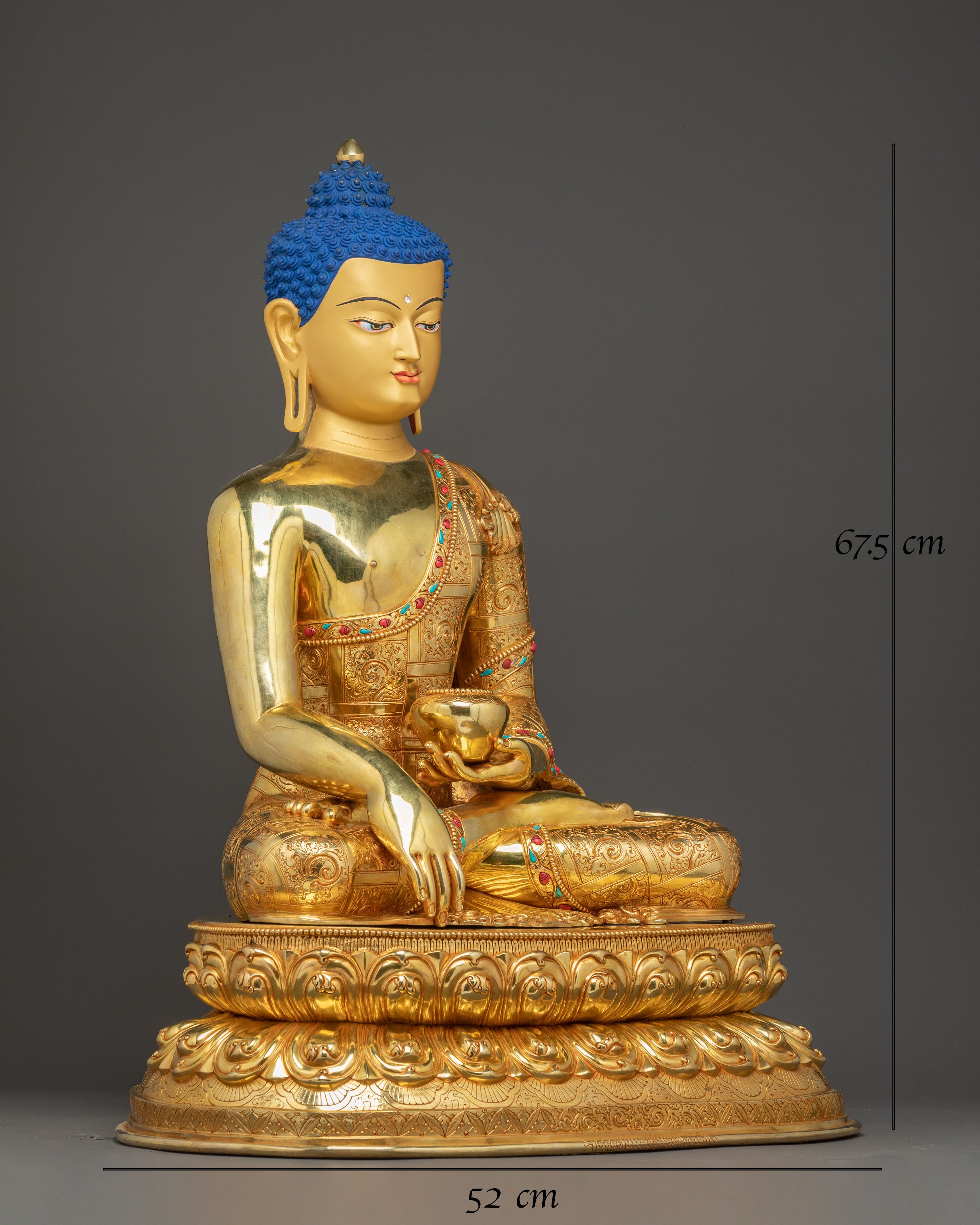 Luxurious Golden Shakyamuni Buddha Statue with 24K Gold Gilding and Intricate Carving