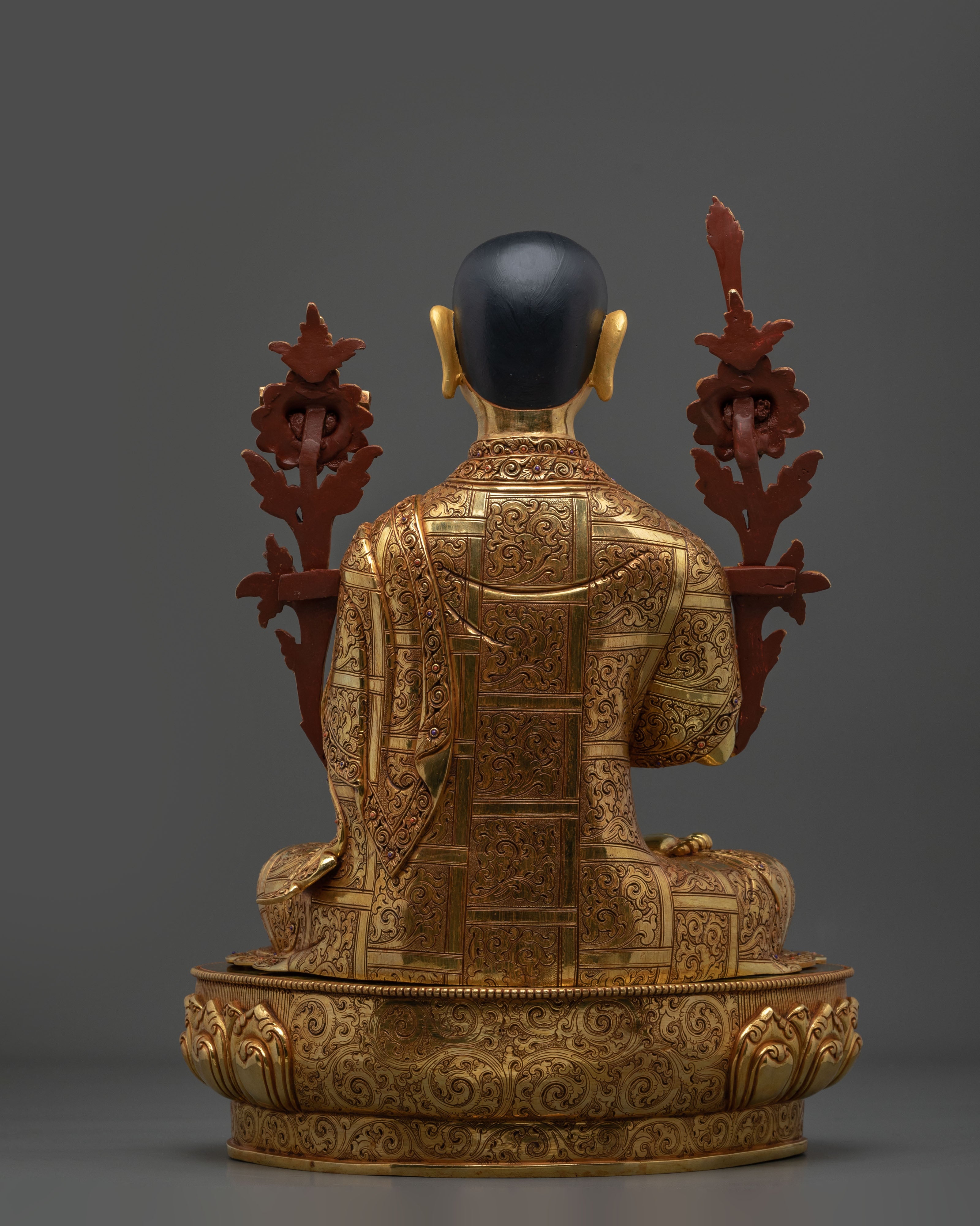 Tsongkhapa with Two Disciples Altar Sculpture | 24K Gold Glided