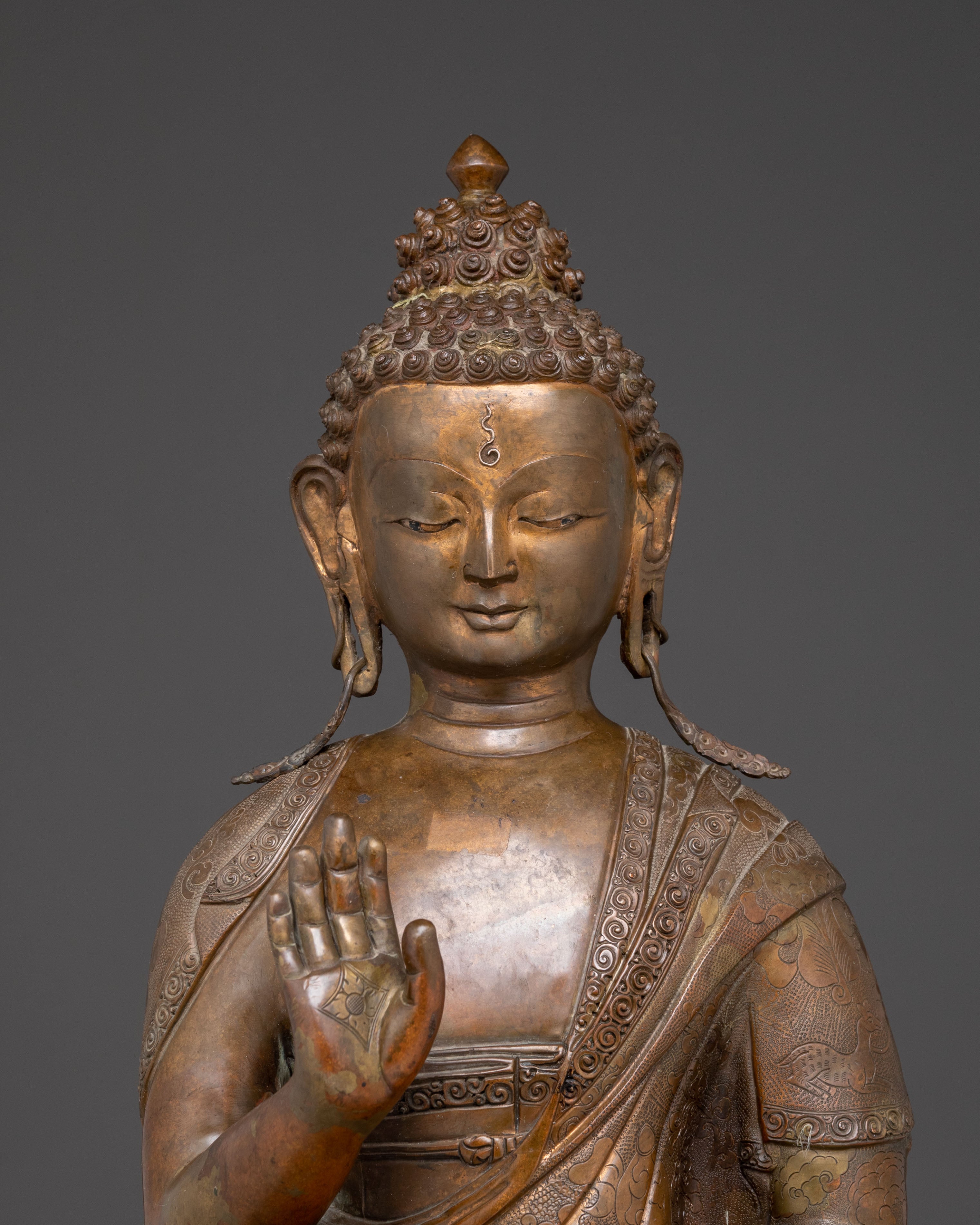 Handcrafted Copper Dipankara Buddha Statue with Antique Finish