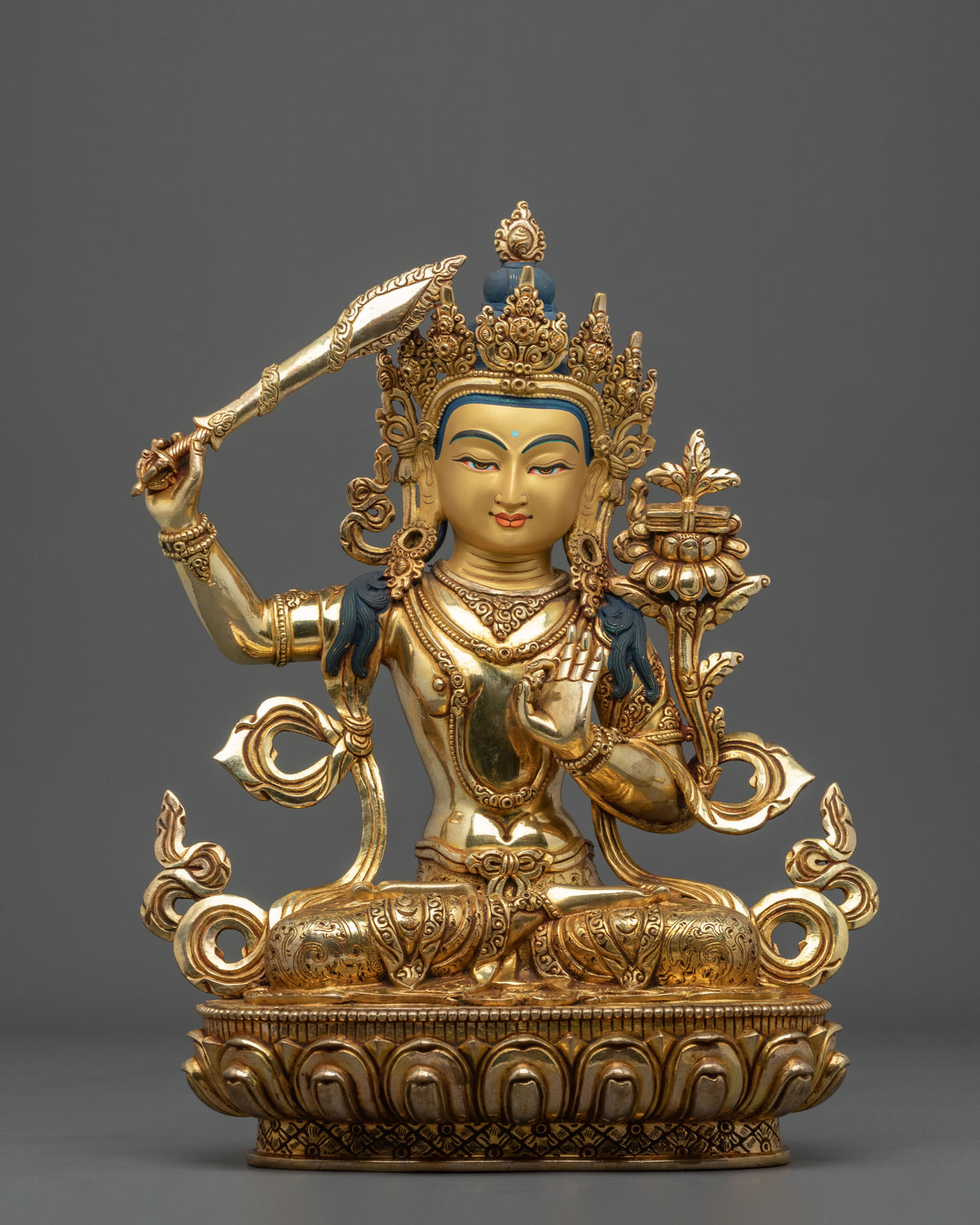 Manjughoṣa 24K Gold Gilded Sculpture | Copper Figurine