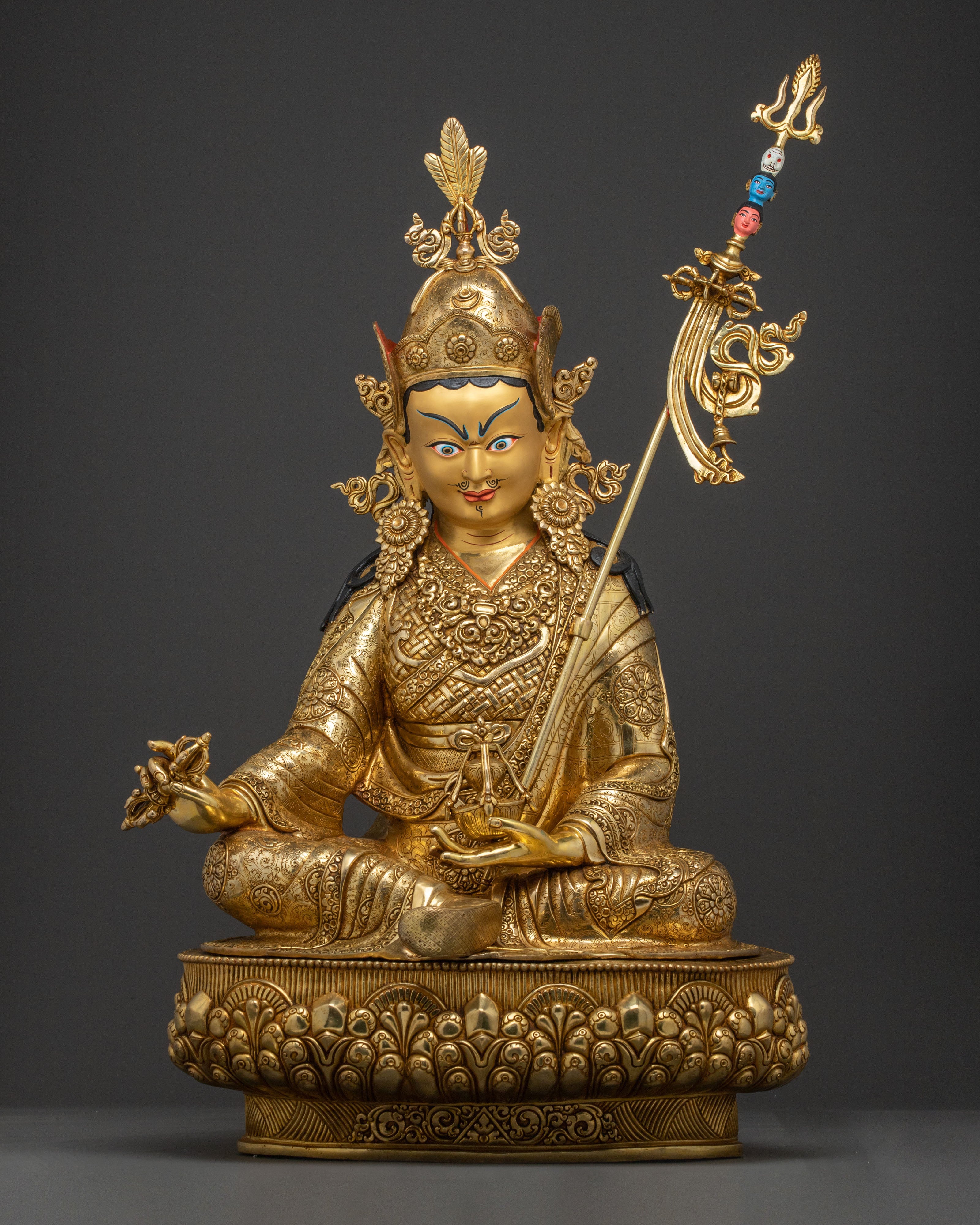 Exquisite 24K Gold Gilded Handcrafted Guru Rinpoche Spiritual Statue