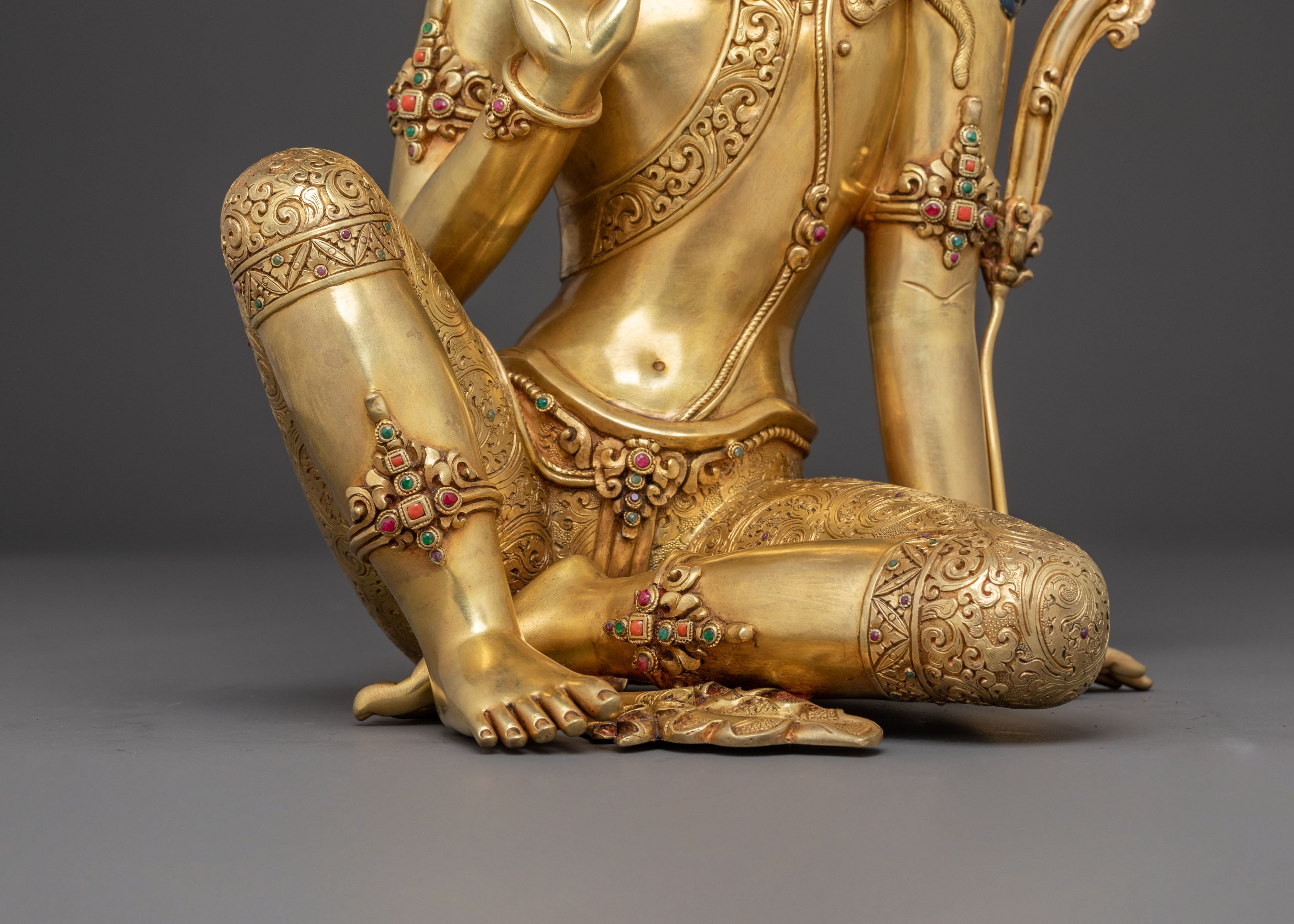 Handmade Bodhisattva Lokeshwor Statue | 24K Gold Gilded Sculpture