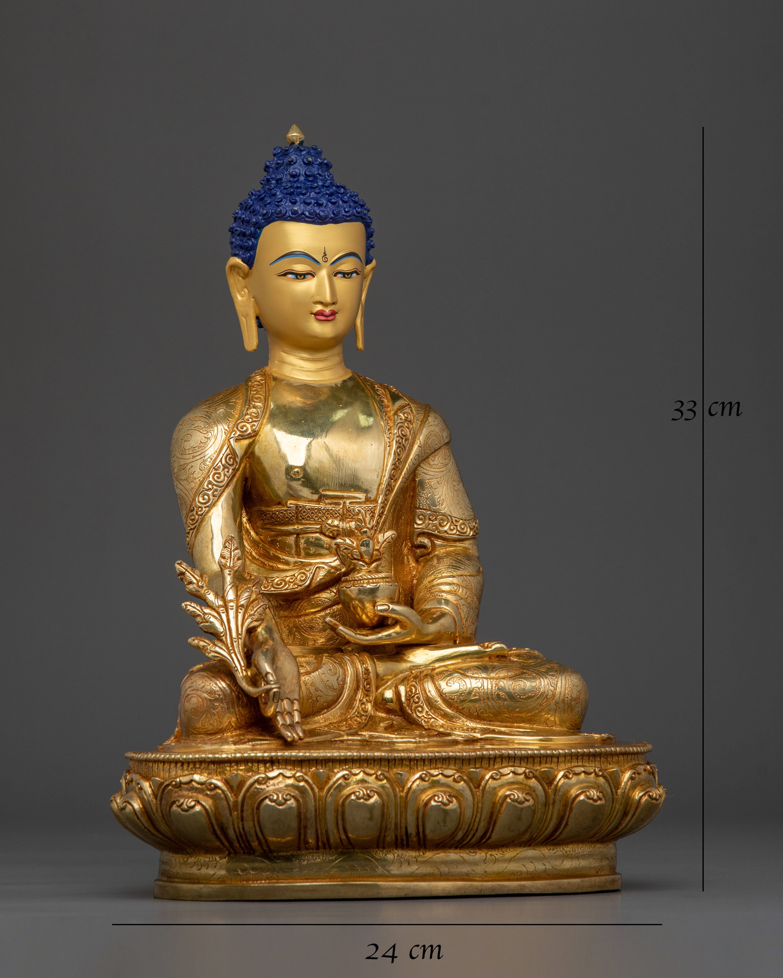 Sacred Medicine Buddha Statue of Healing - 24K Gold Gilded
