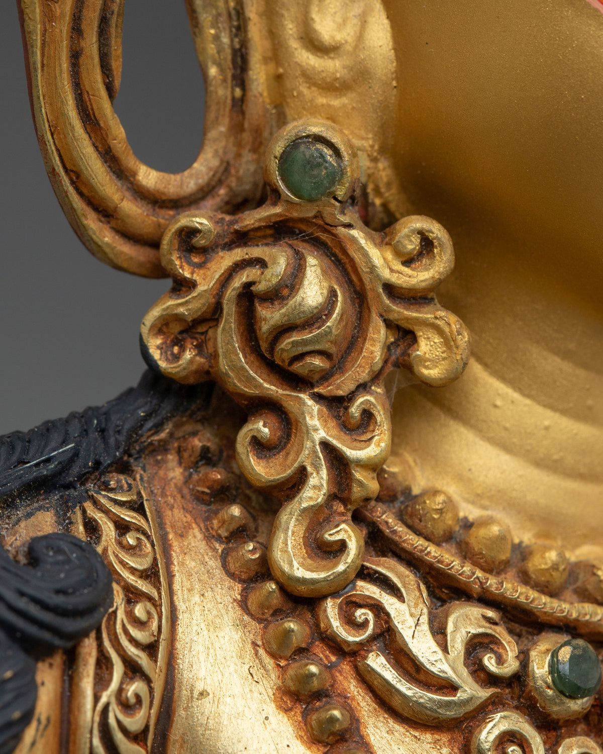 Hand-Carved Manjushri Sculpture | 24K Gold Gilded Statue