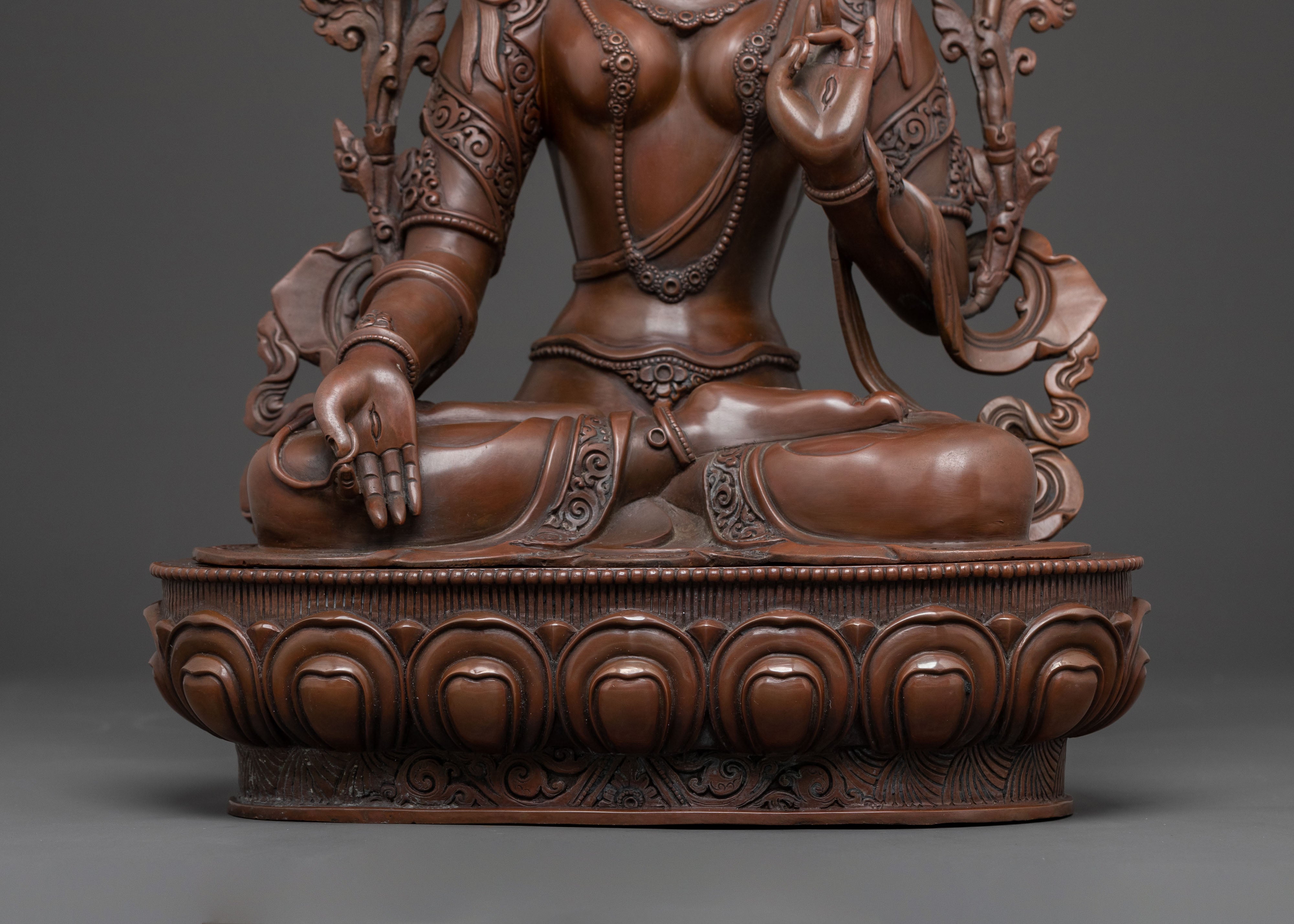 Handcrafted Copper Statue of White Tara: Serene Oxidized Finish