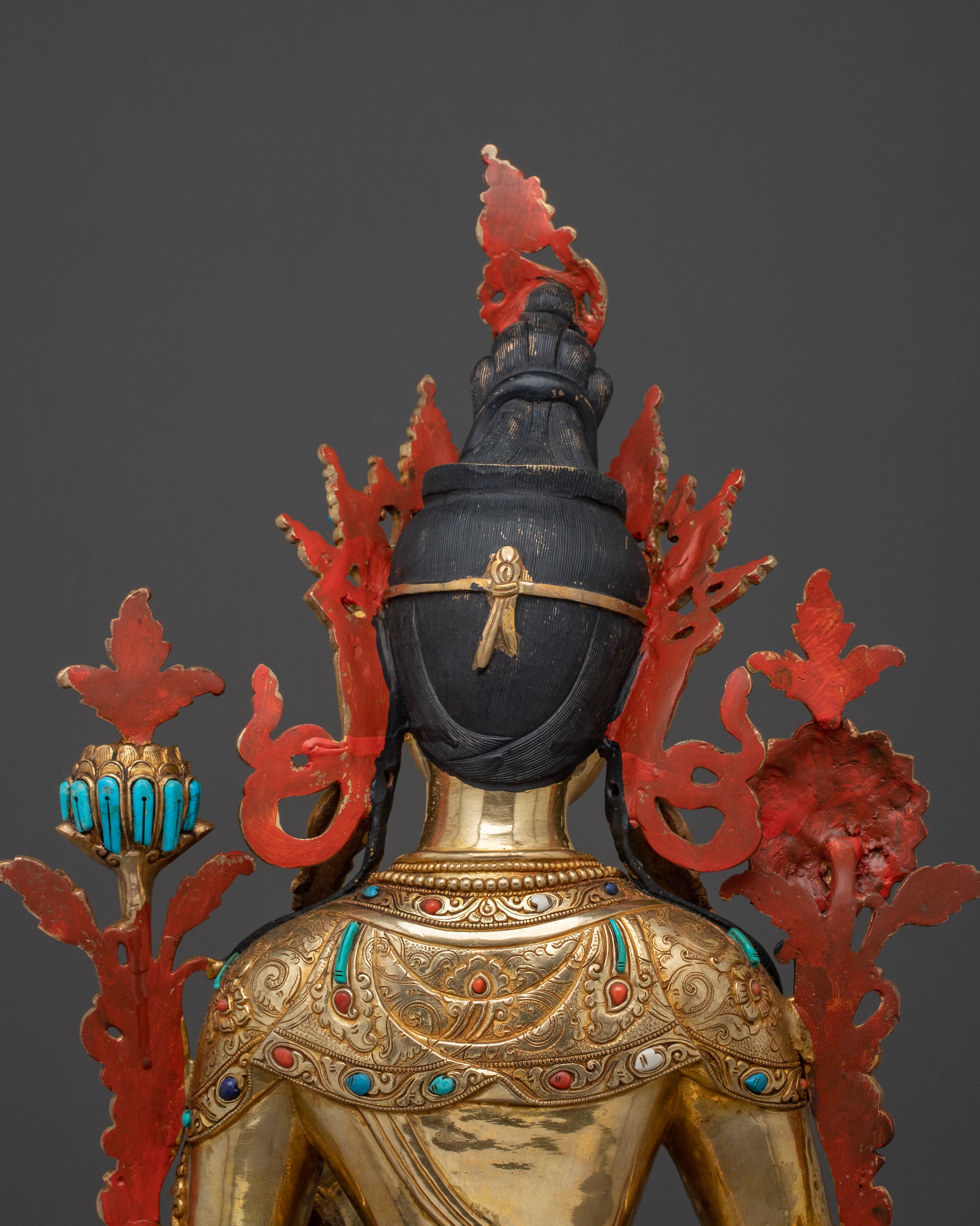 Goddess Green Tara Fire Gold Gilded Statue: Symbol of Compassion