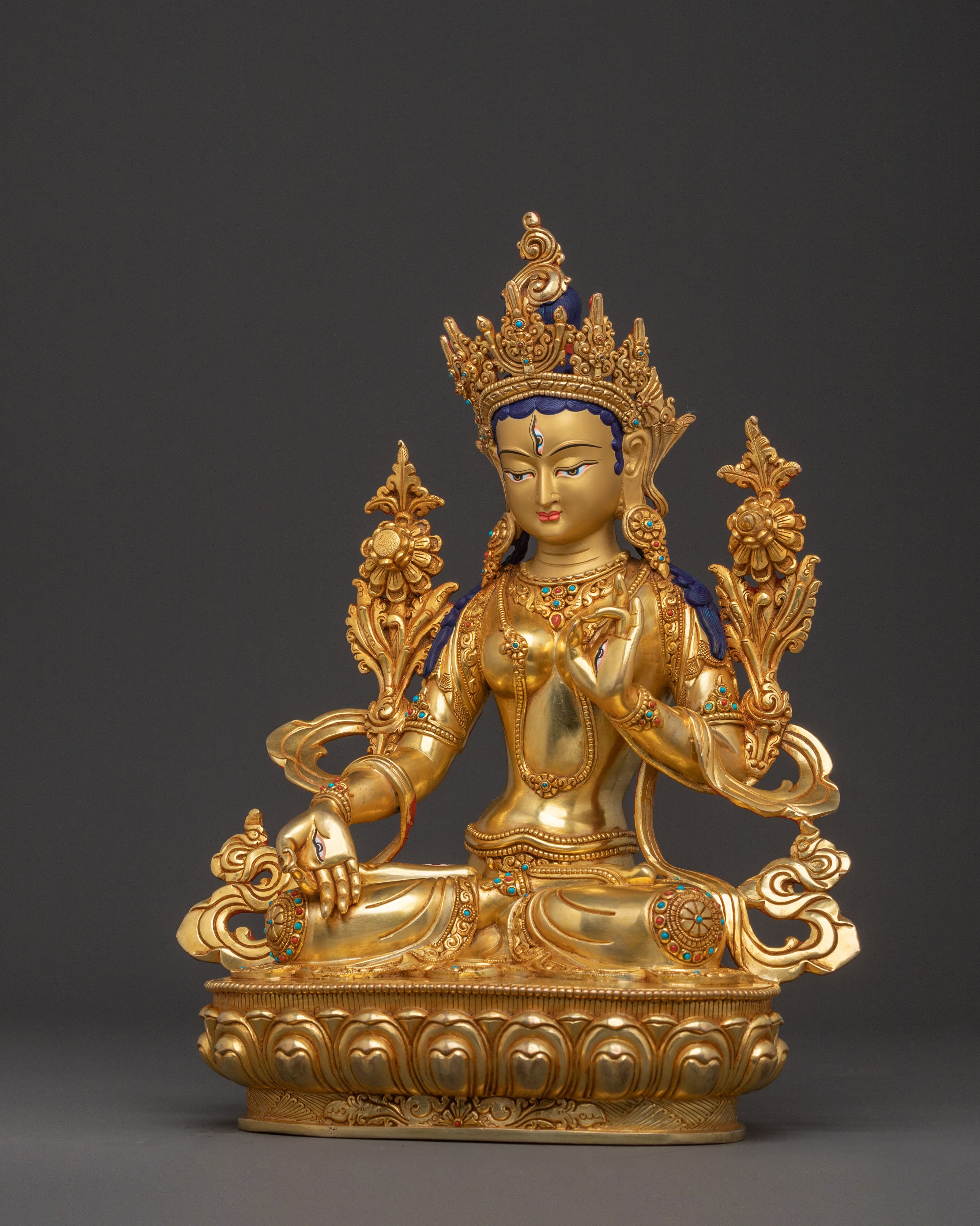 Sacred White Tara Figure | 24K Gold Gilded Statue