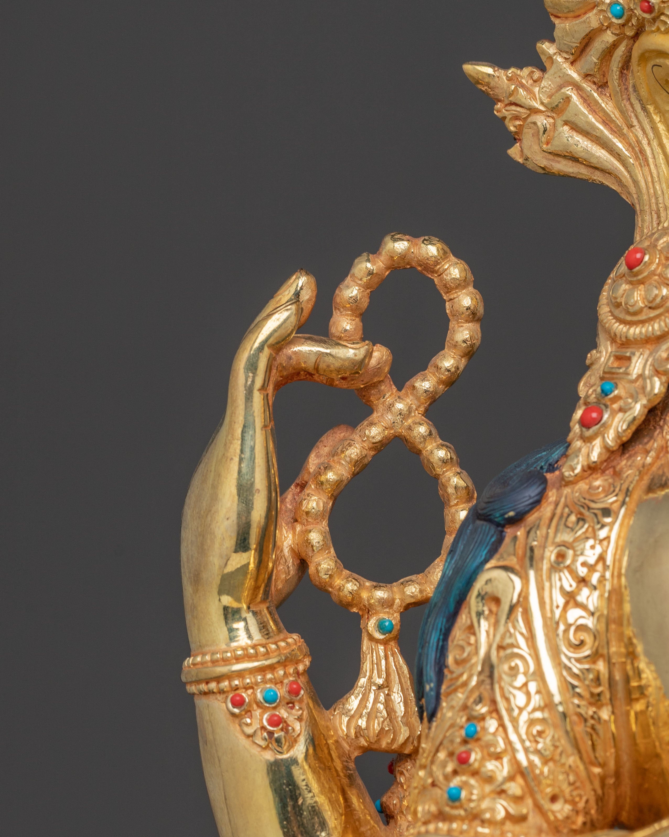 Chenrezig Mercy Bodhisattva Statue – Gilded Copper & Gemstone Art