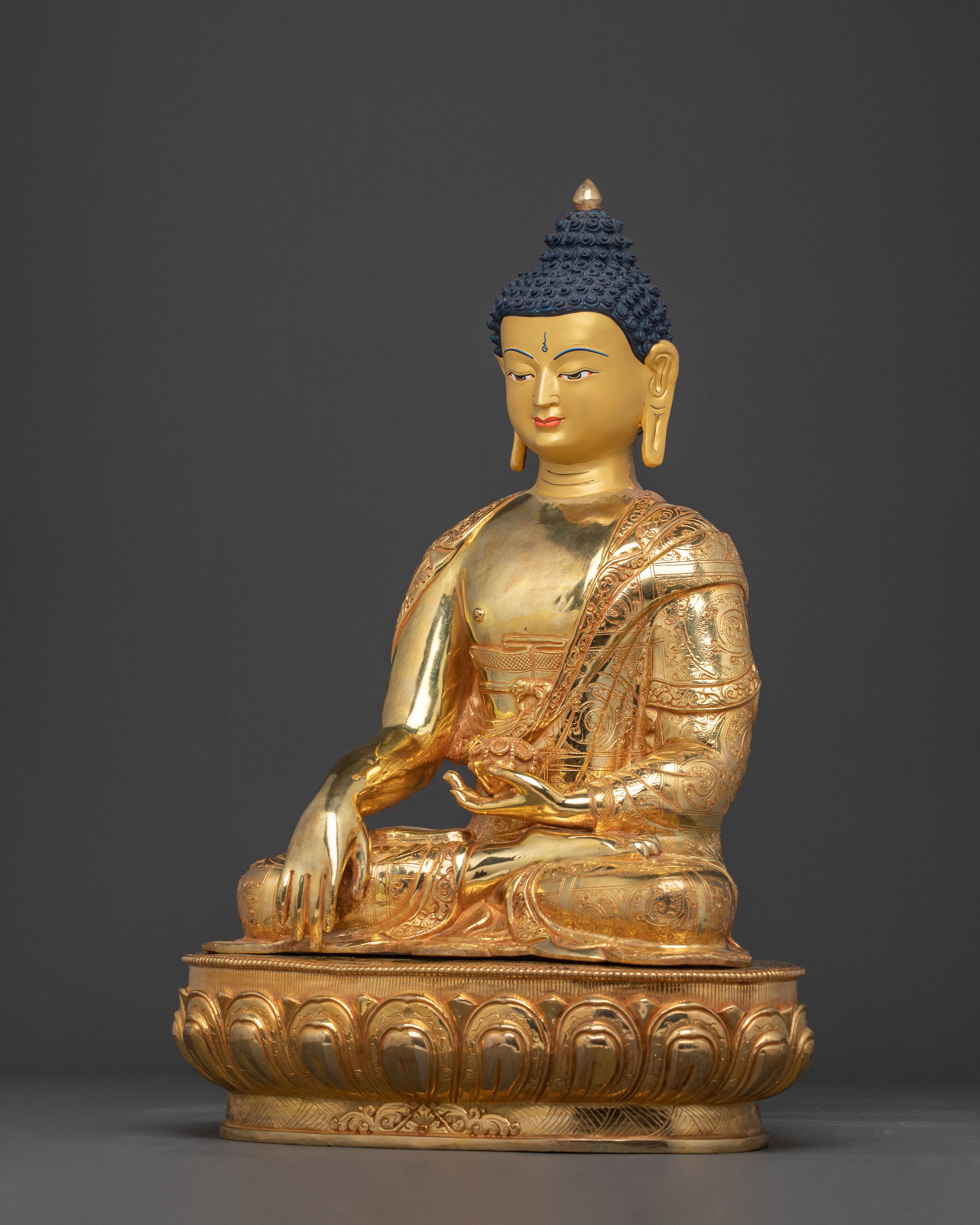 Shakyamuni Buddha Sacred Sculpture – Handcrafted Gold Gilded Statue