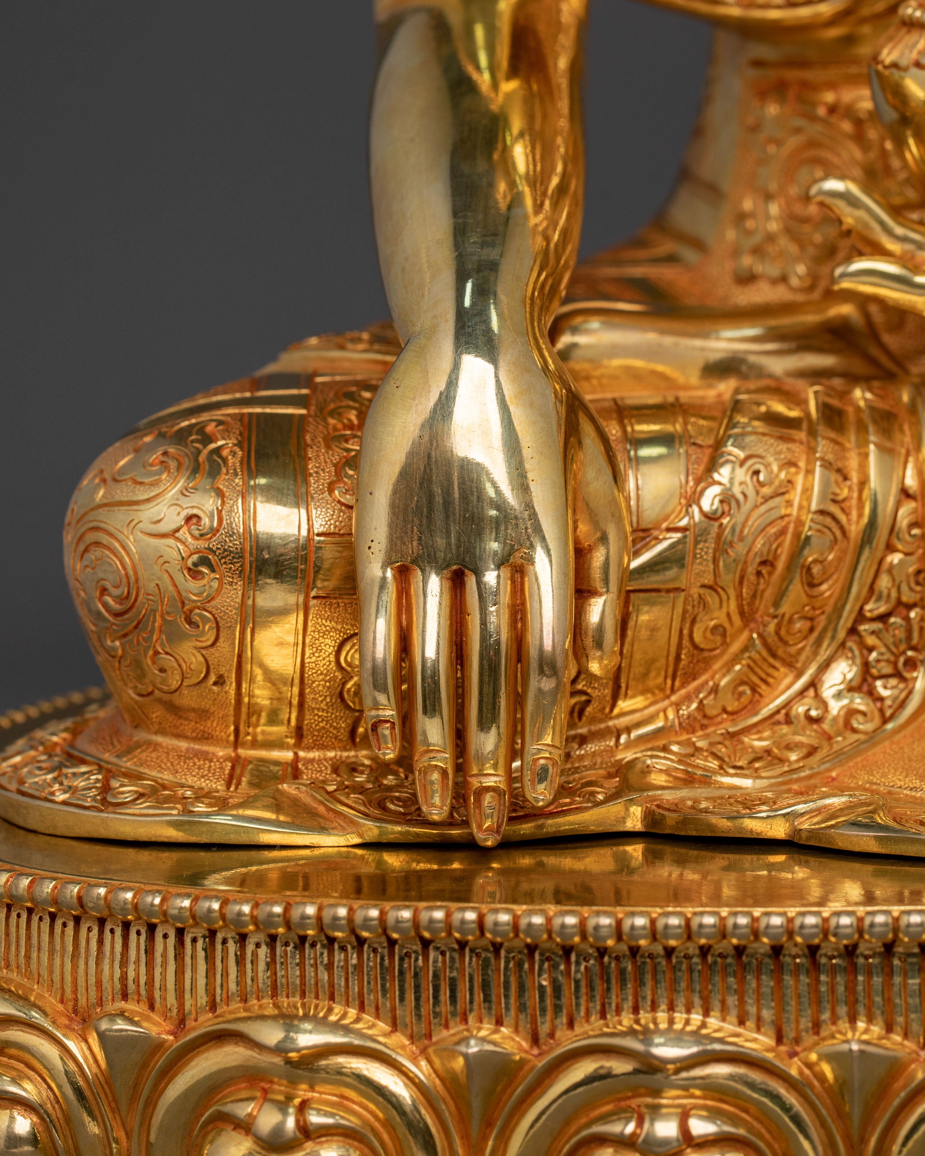 Tibetan Shakyamuni Buddha Fire Gold Gilded Statue