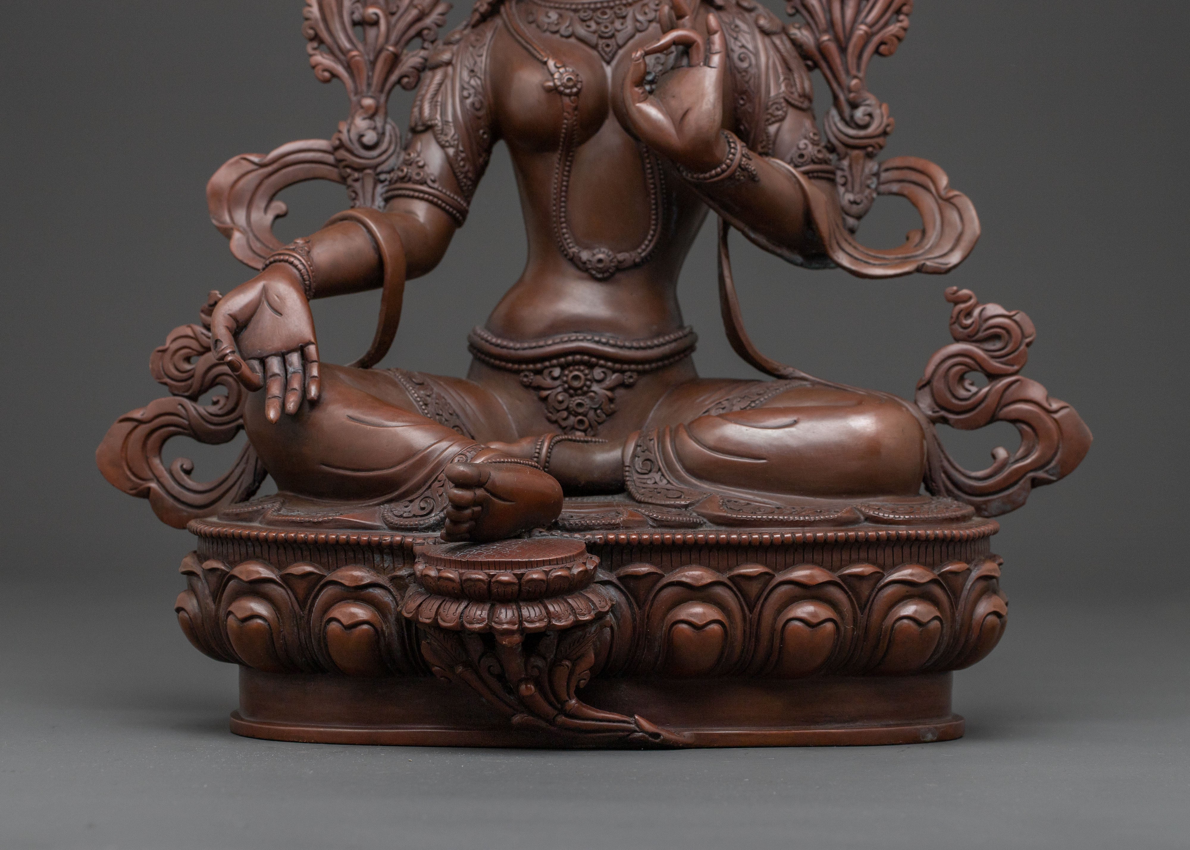 Handcrafted Copper Statue of Green Tara