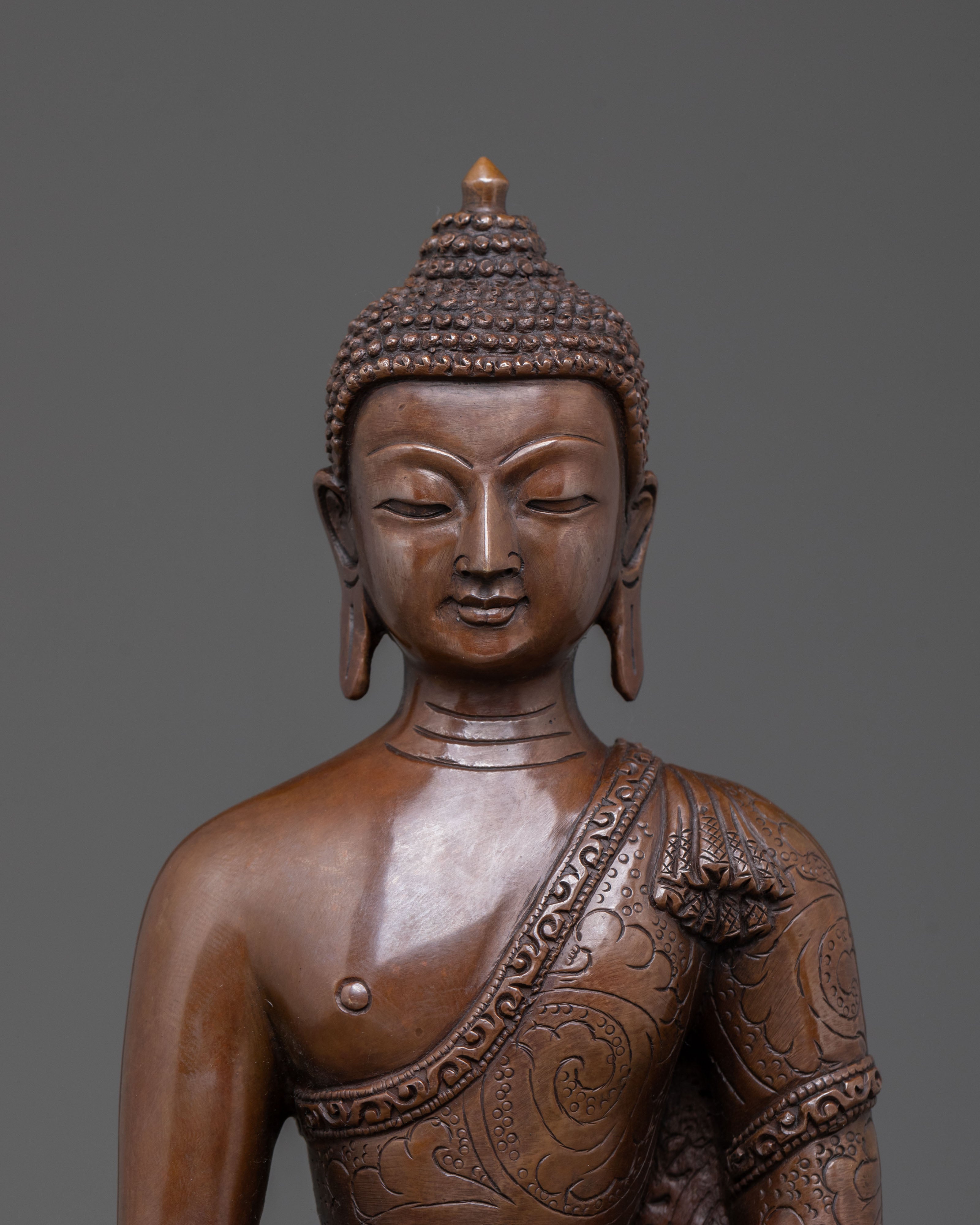 Shakyamuni Buddha: Oxidized Copper Figurine