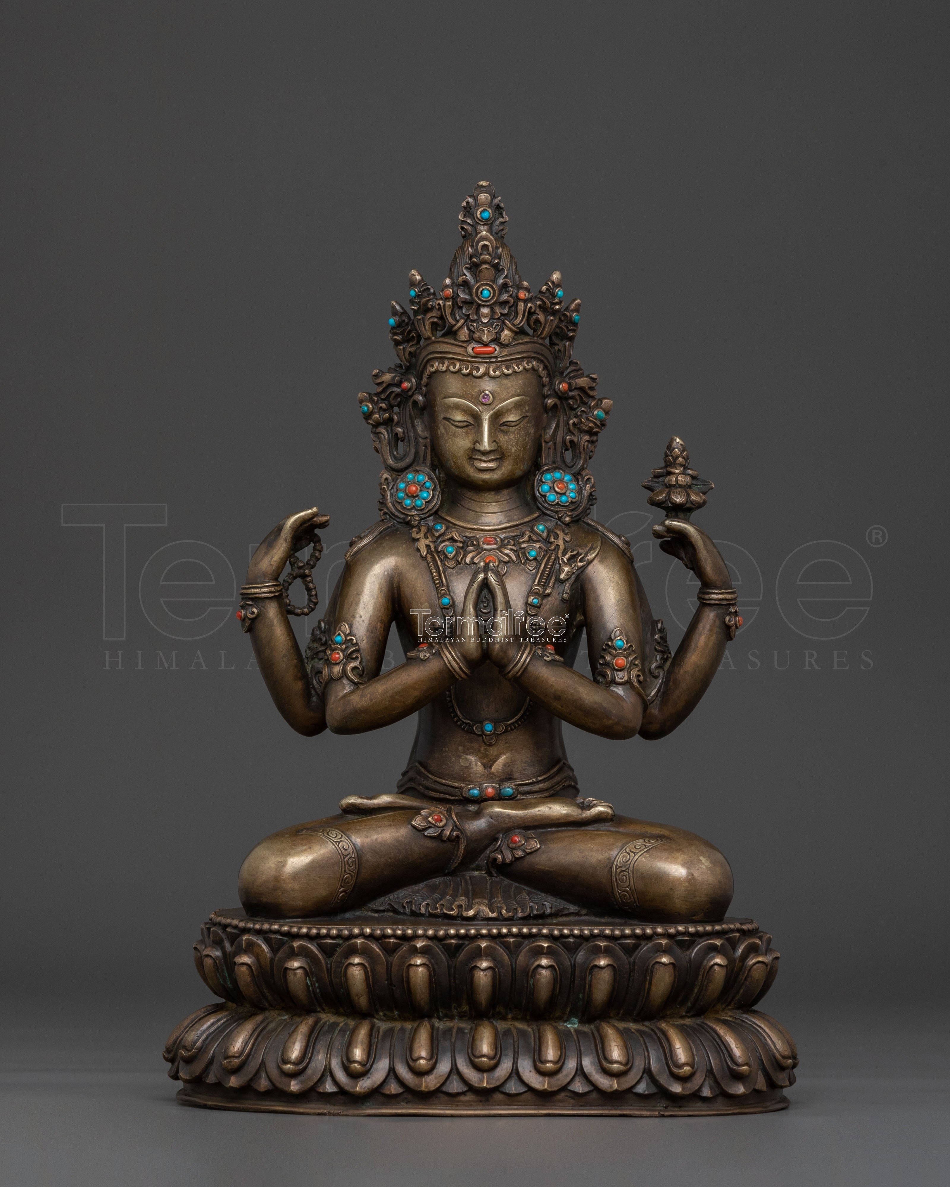 Exquisite Chenrezig Prayer Statue | Traditional Himalayan Artwork