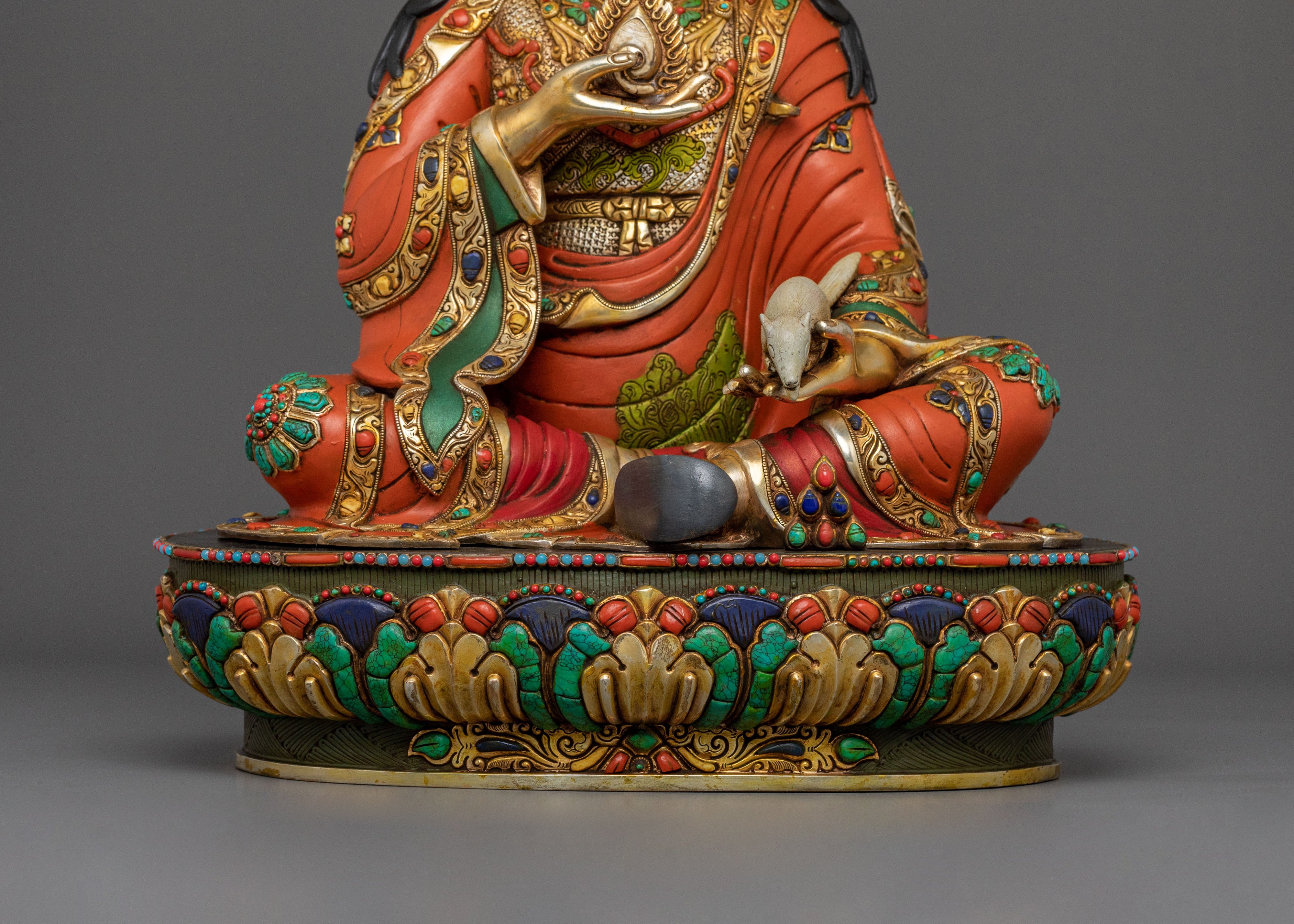 Buddhist Master Guru Norla Sculpture: 24K Gold Gilded Artistry