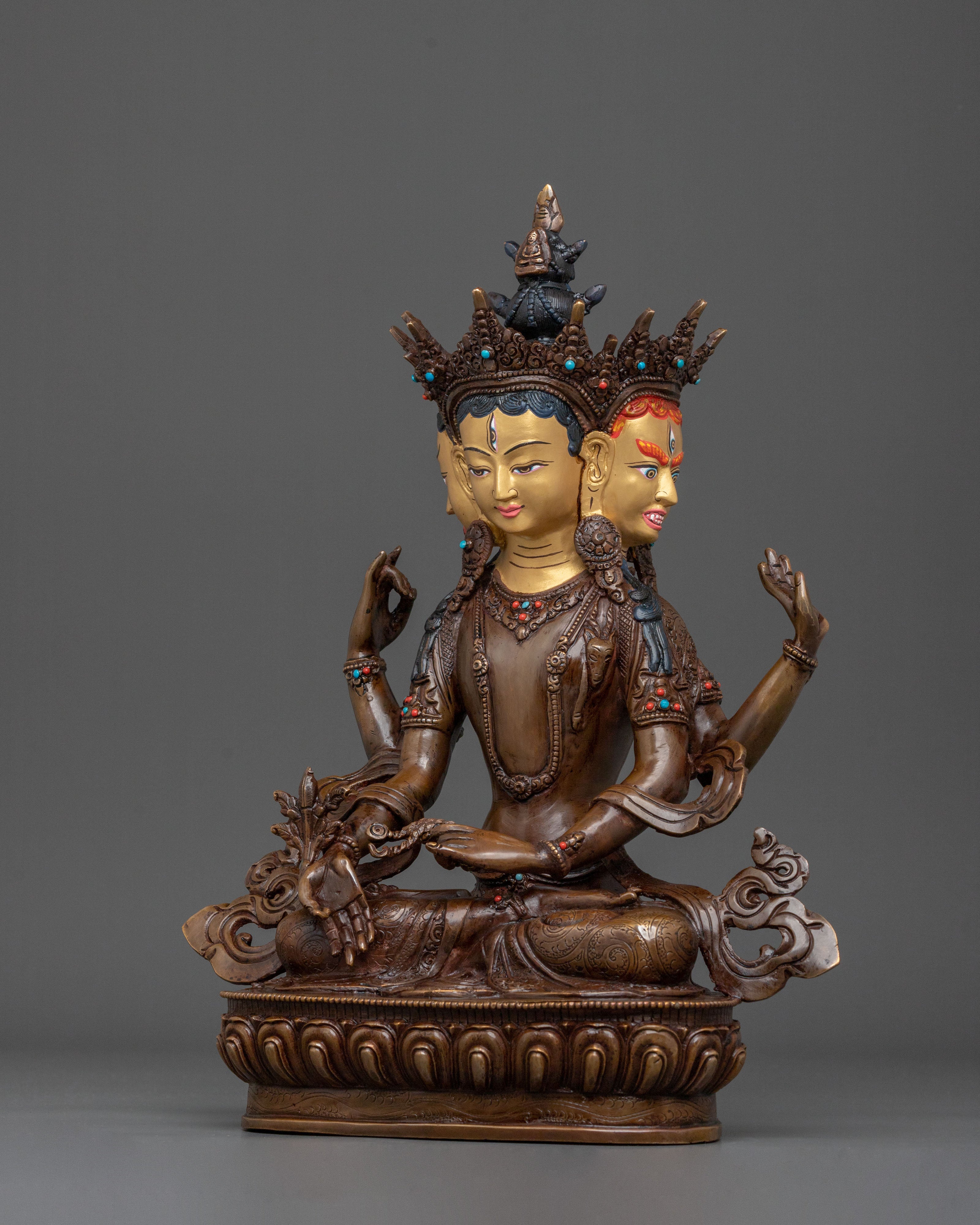 Four-Armed Chenrezig Golden Sculpture | Home Decor