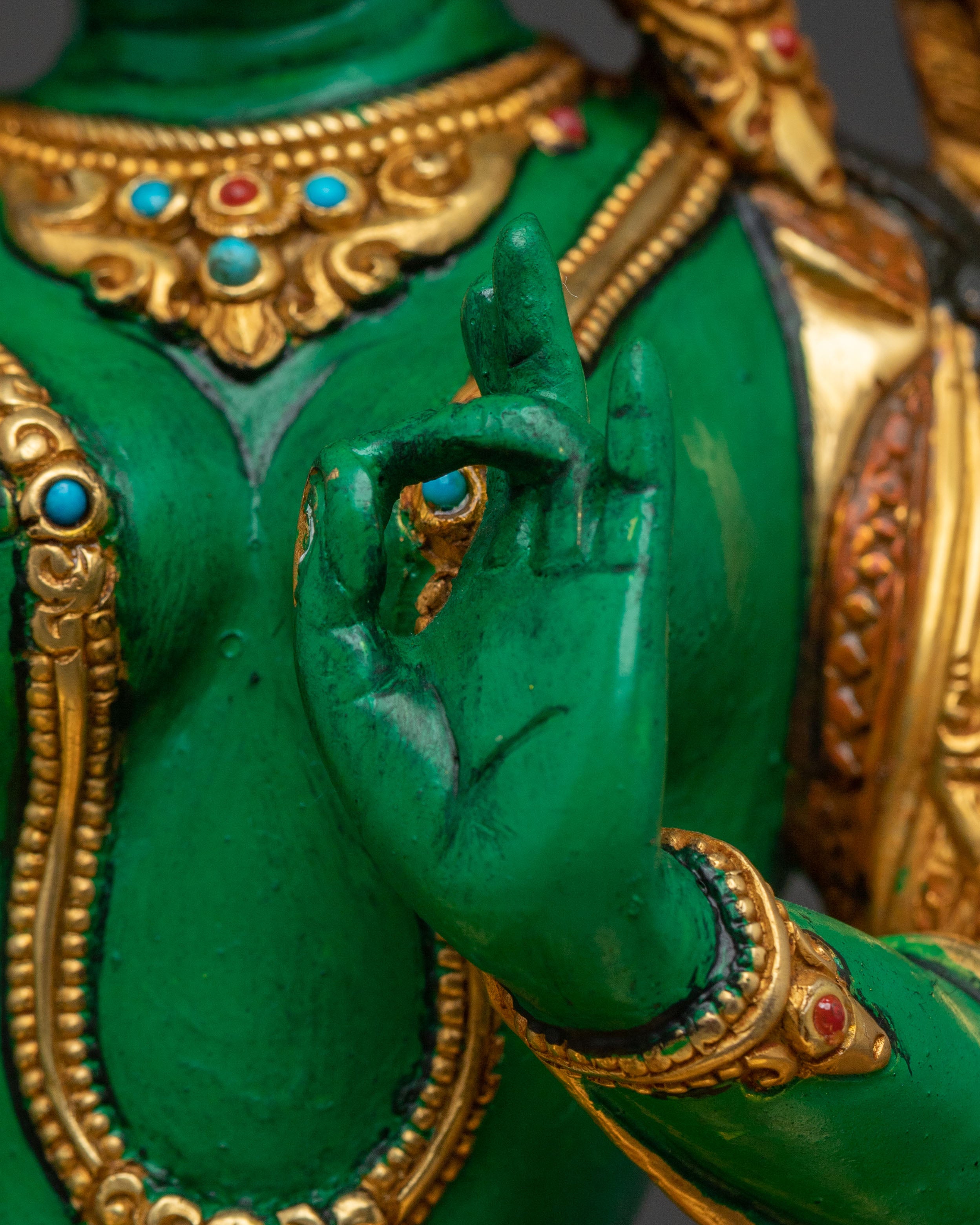 Green Tara Traditional Statue of Protection - Handcrafted Serenity