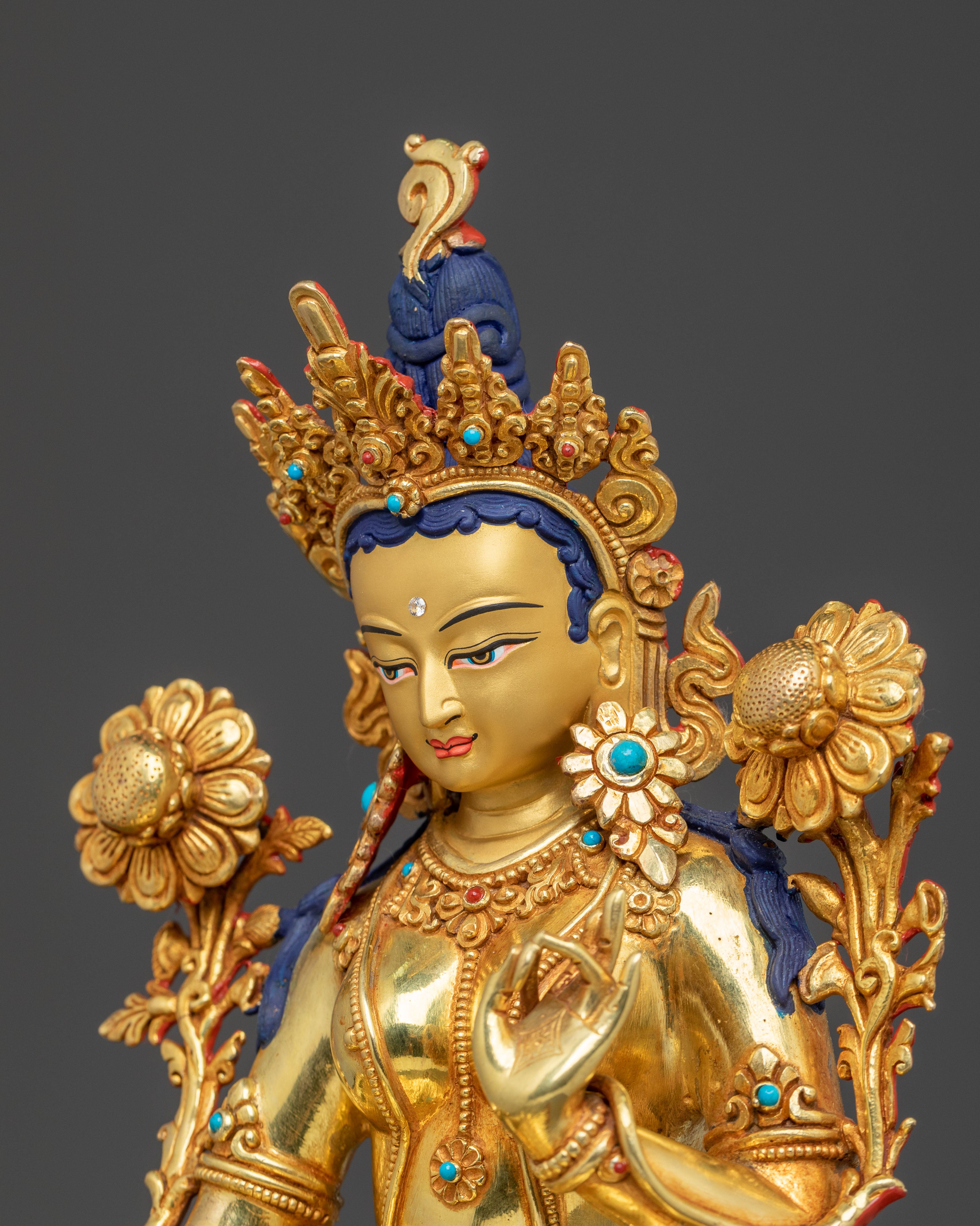 Green Tara Statue On Throne | Sacred Altar Decor
