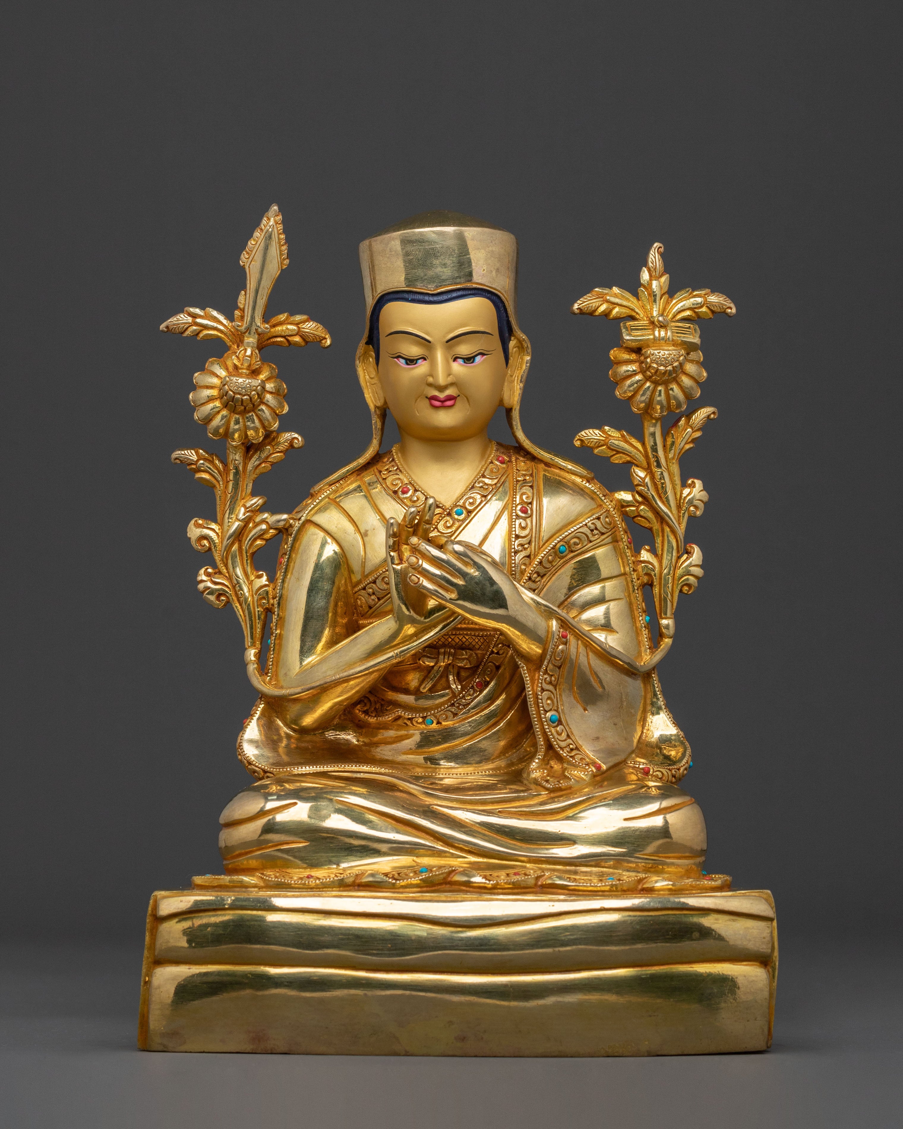 Shakya Master: 24K Gold Gilded Enlightenment Statue Set