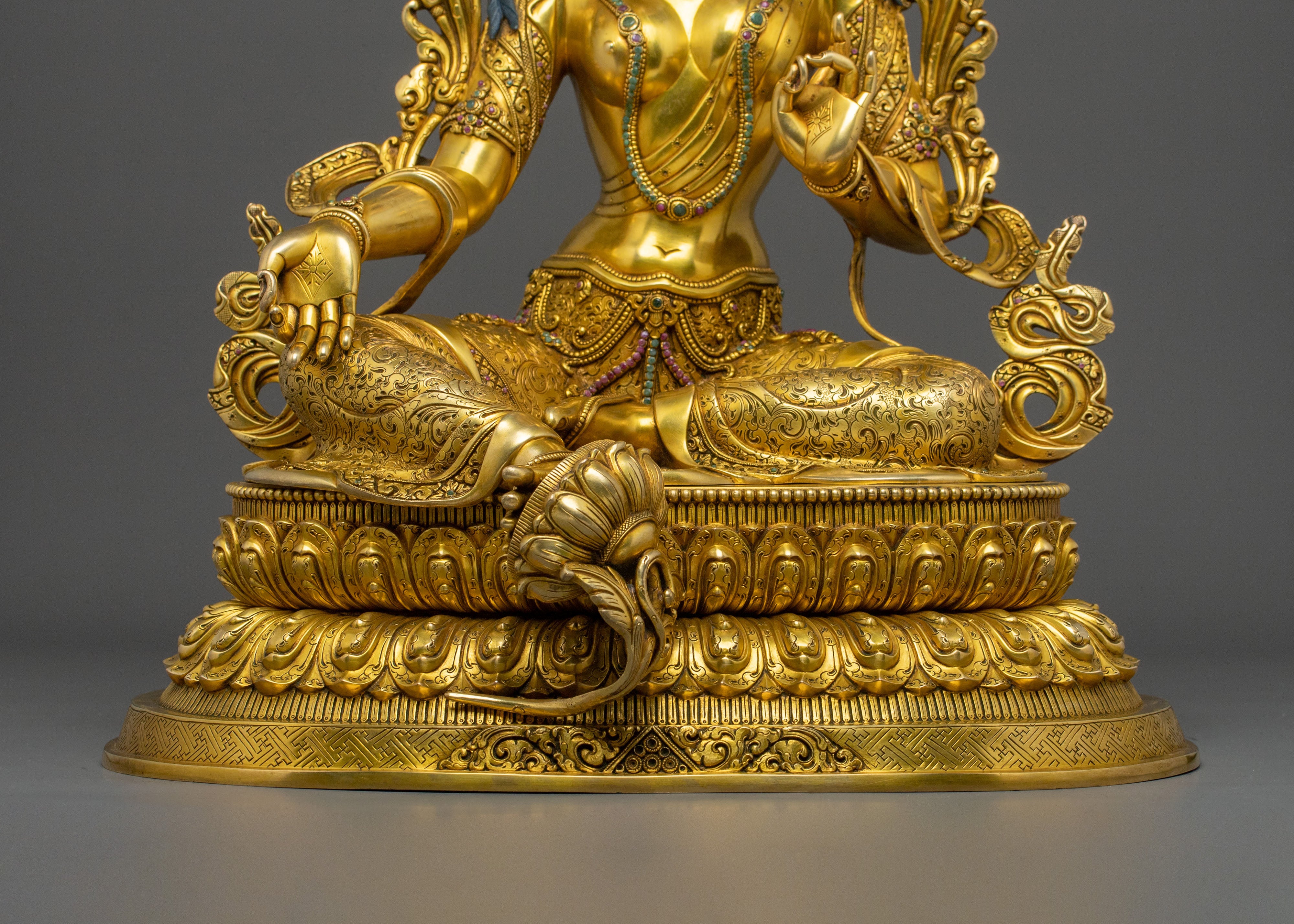 Shyamatara Divine Sculpture | 24K Gold Gilded Green Tara Compassion Statue