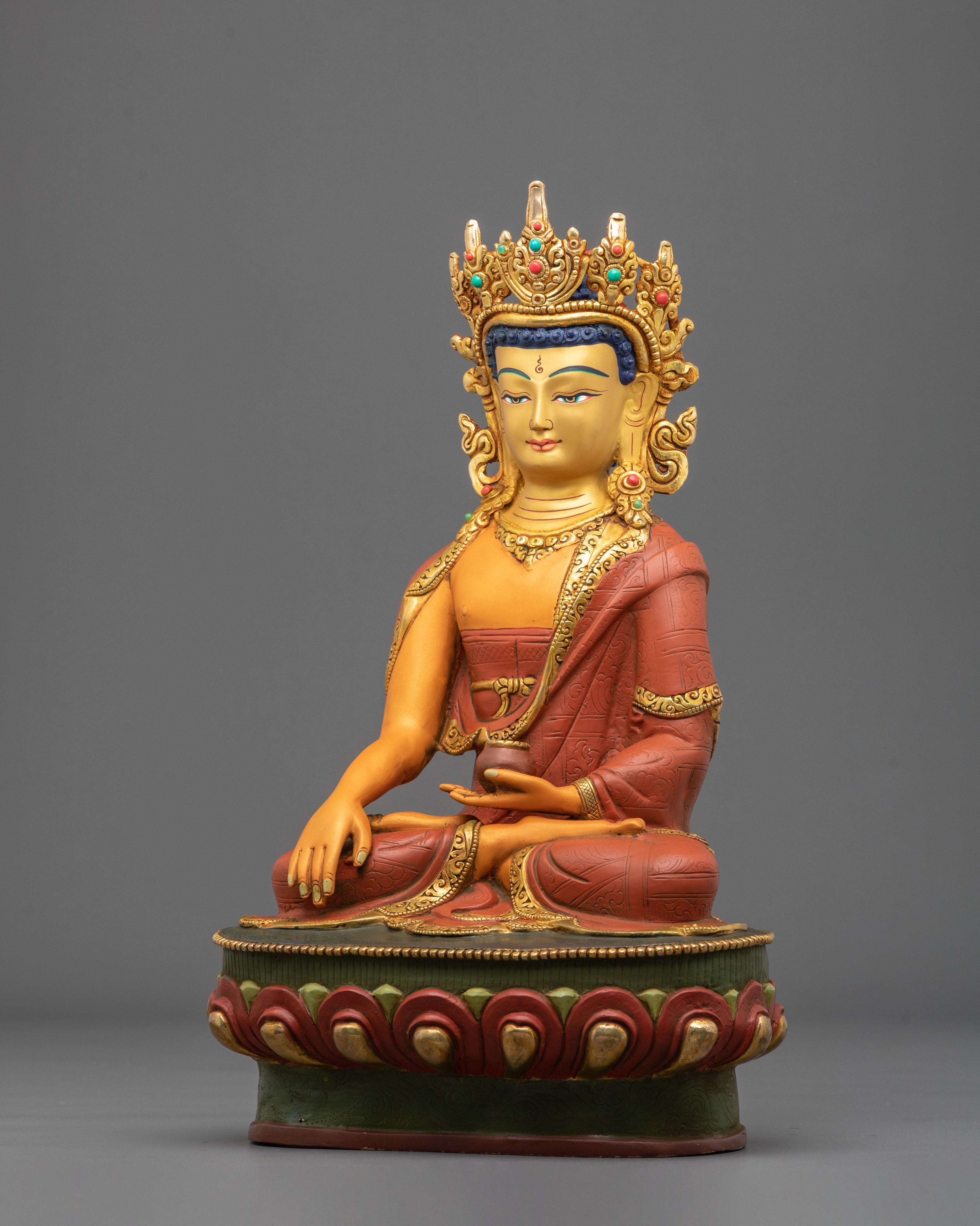 Crown Shakyamuni Buddha Figurine | 24K Gold Coated Statue