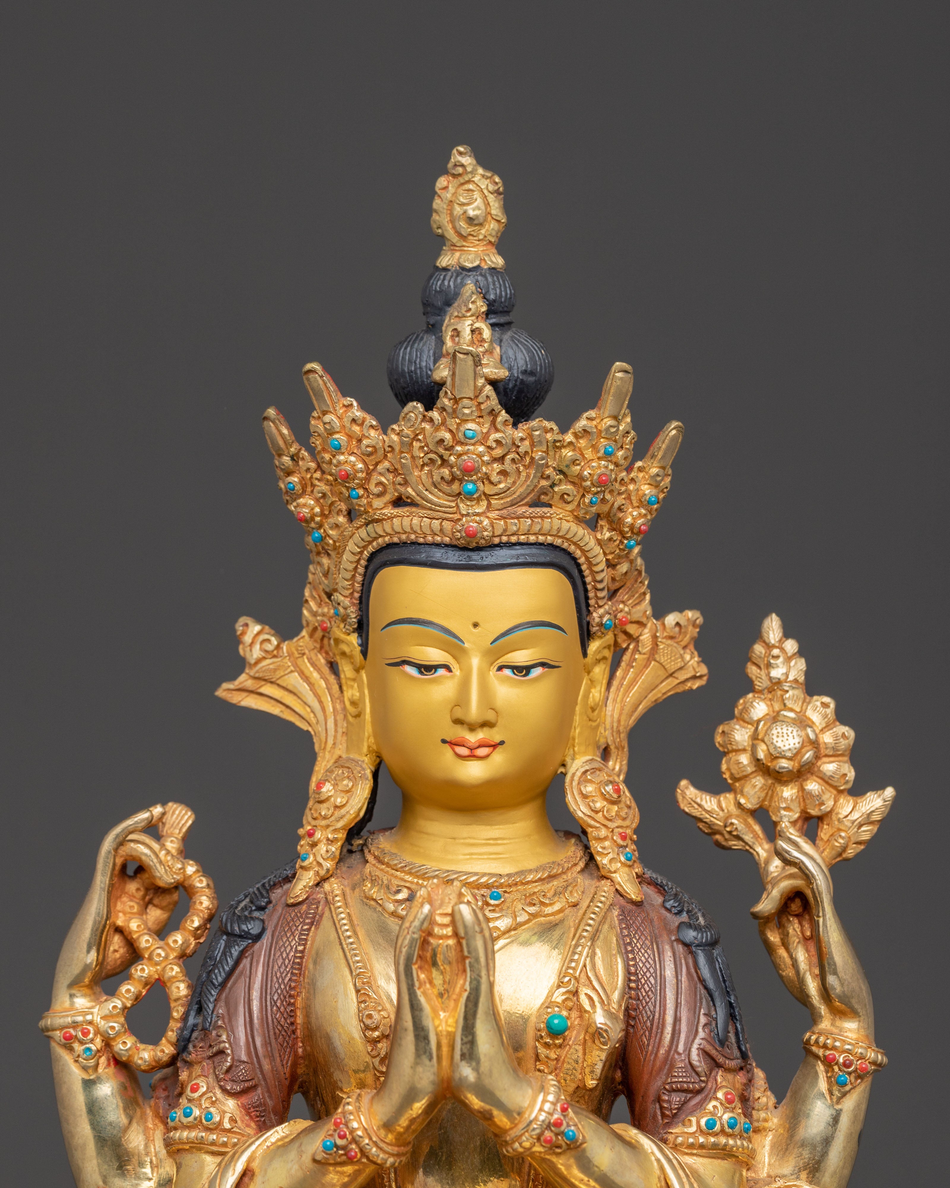 Golden Statue Set of Buddha Dharma and Sangha | Buddhist Spiritual Decor