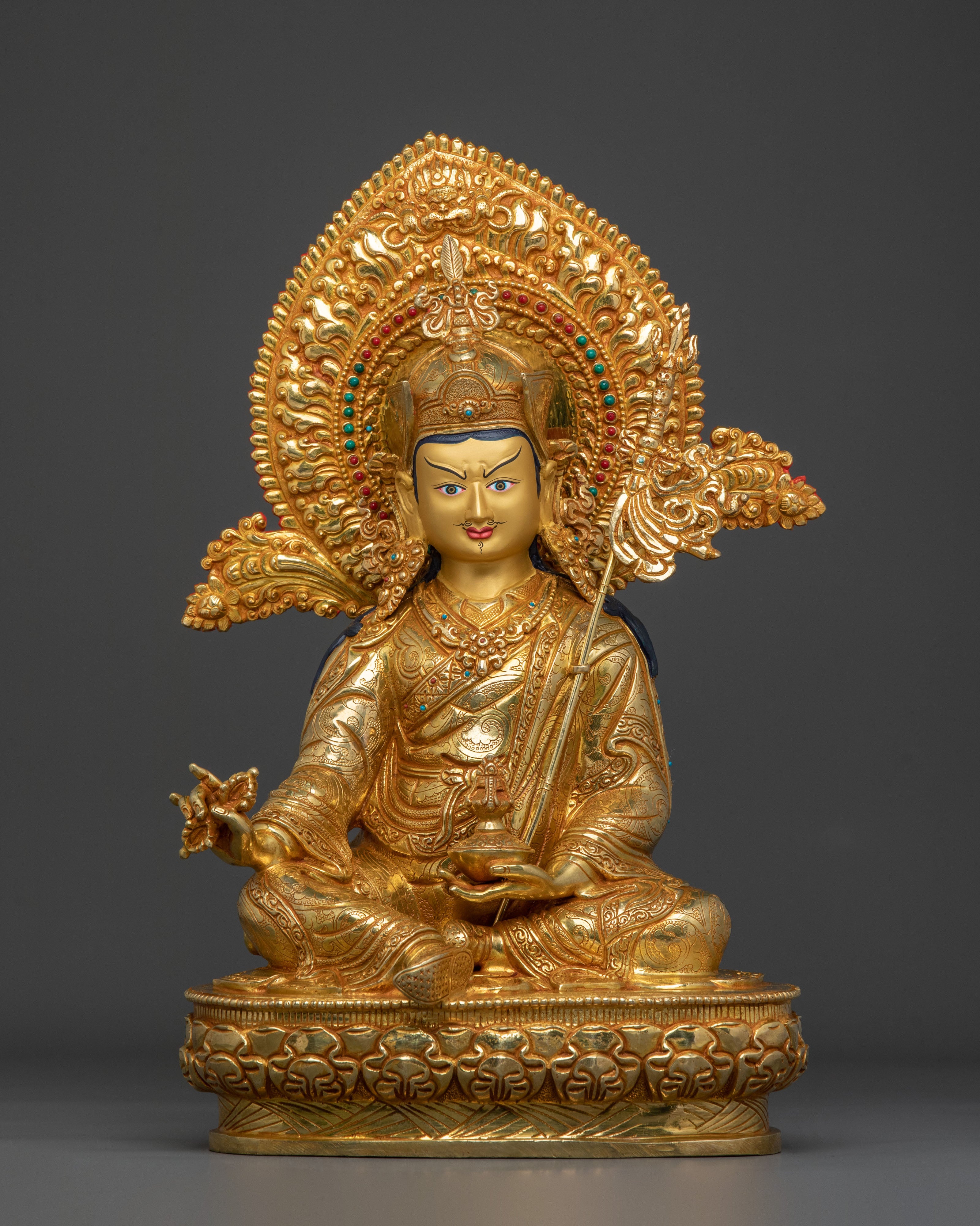 Buddhist Protector Guru Rinpoche Statue | 24K Gold Gilded Artwork