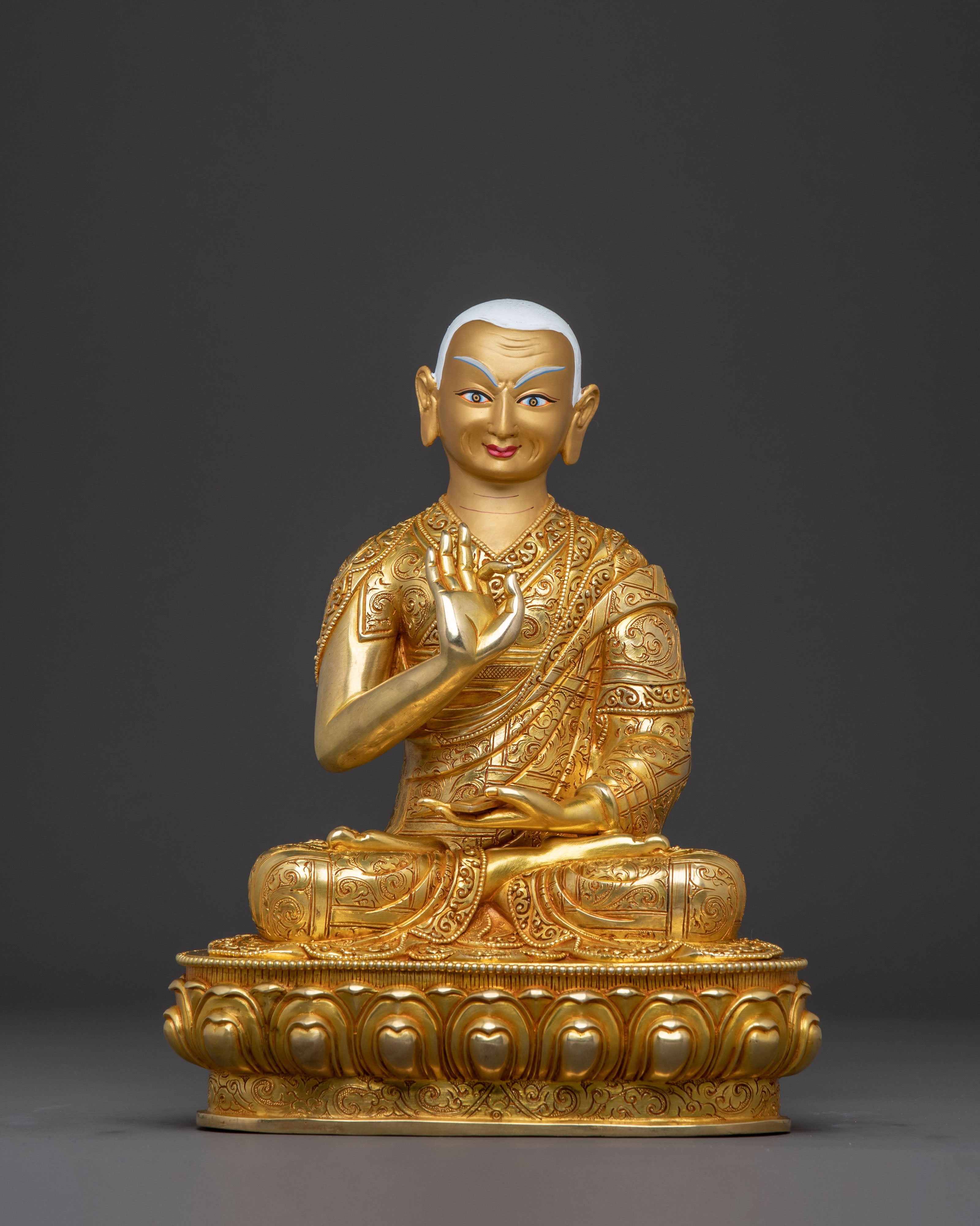 Master Je Tsongkhapa with Disciples Statue Set | Gilded Copper Artistry